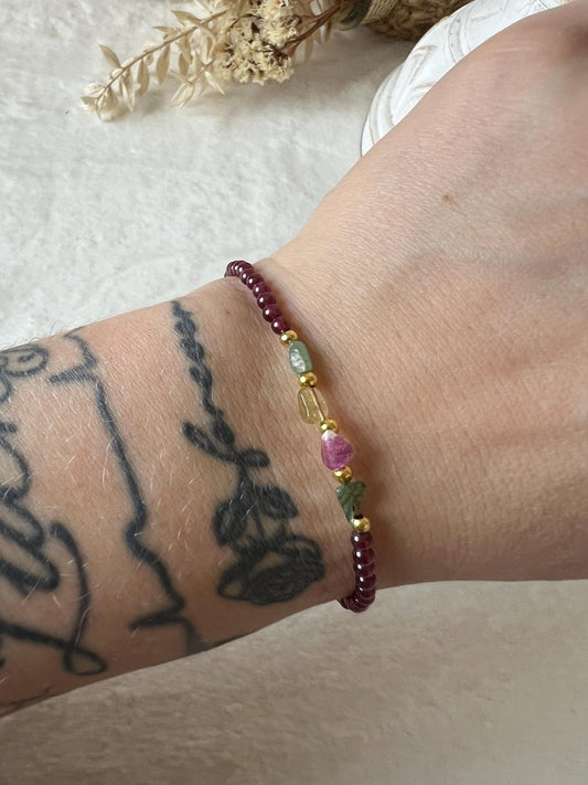Granat Turmalin Fußkette goldener Verschluss ab Gr.19