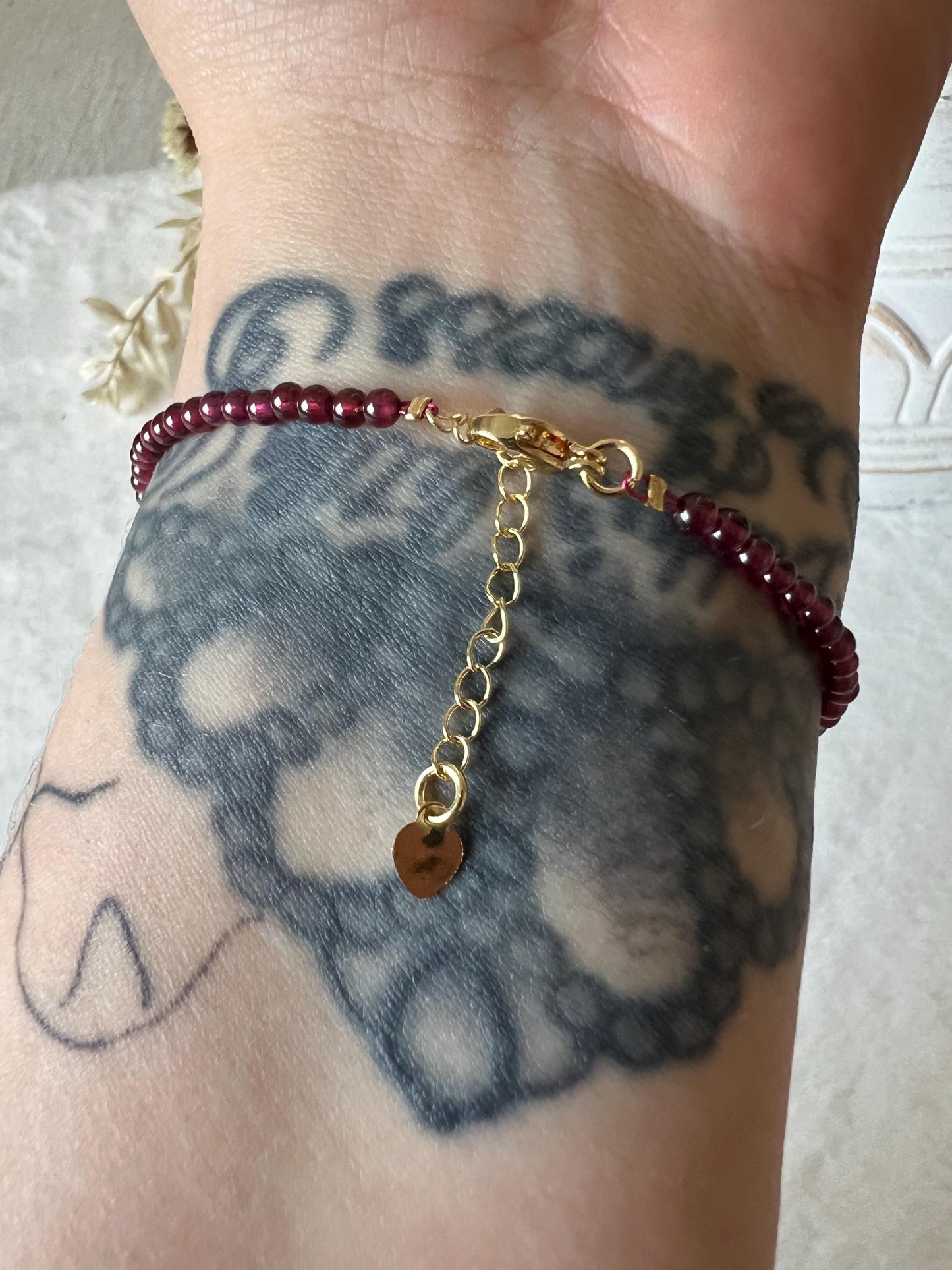 Granat Turmalin Fußkette goldener Verschluss ab Gr.19