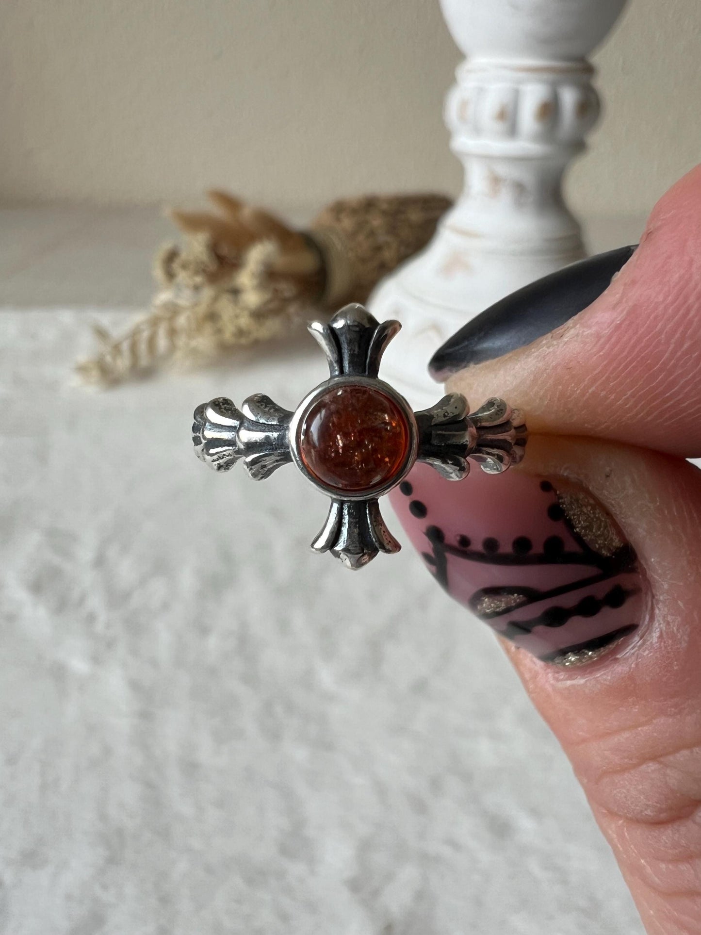 Sonnenstein Kreuz Ring 925 Silber