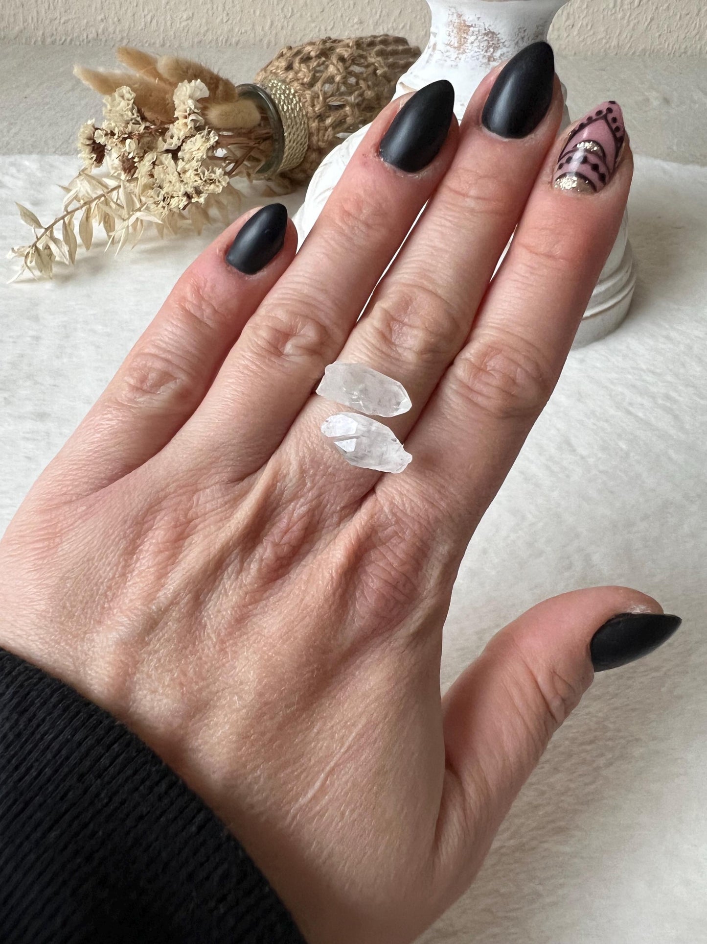 925 Silber Bergkristall Rohstein Ring