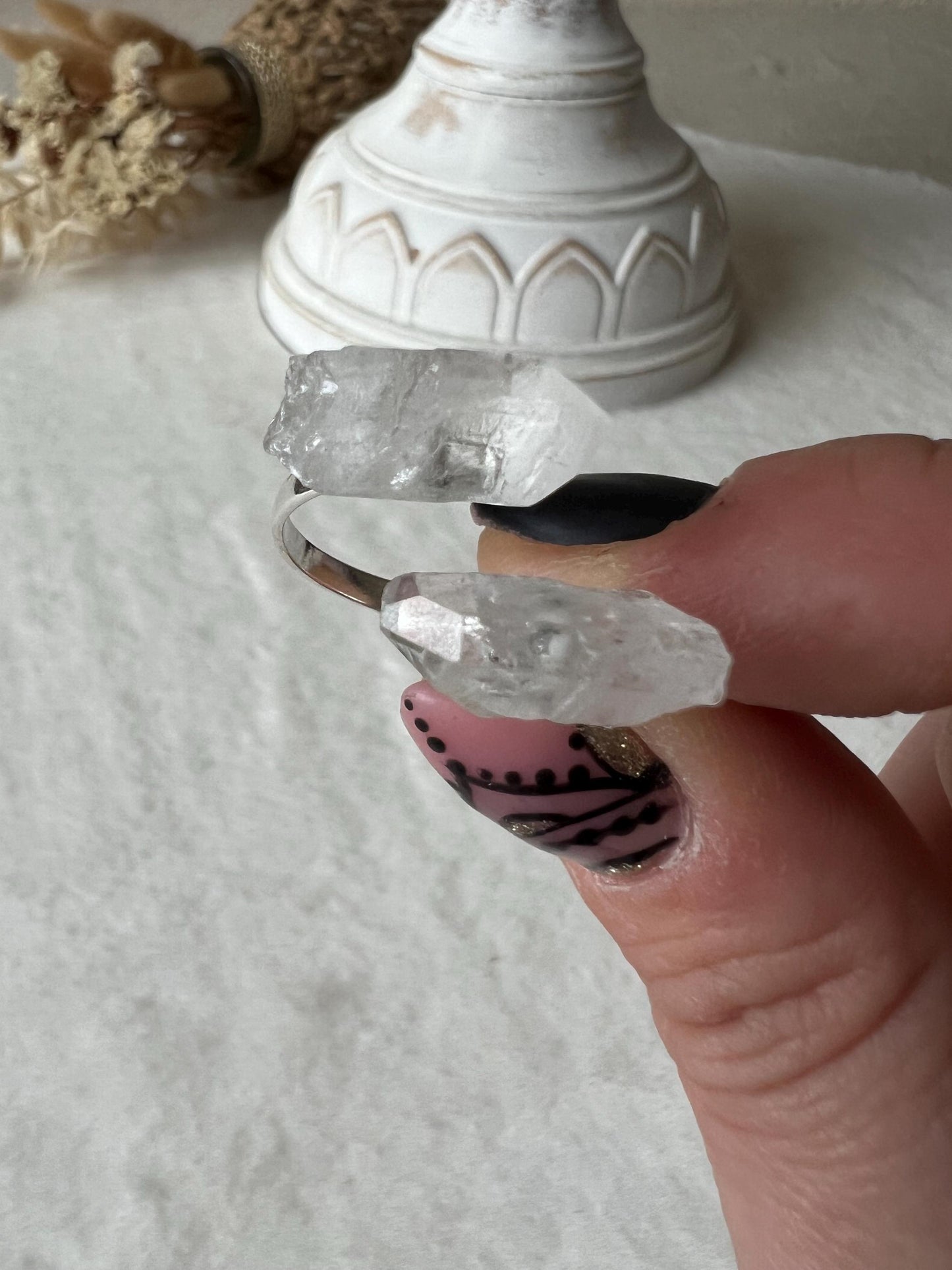 925 Silber Bergkristall Rohstein Ring