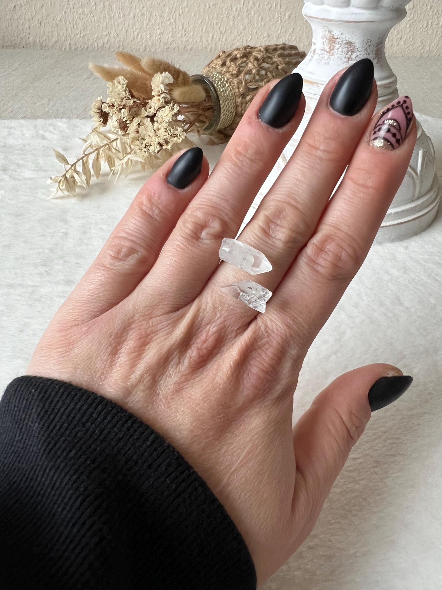 925 Silber Bergkristall Rohstein Ring
