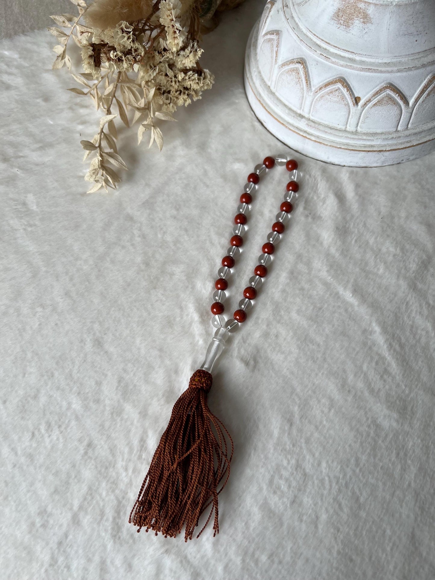 Tesbih Mondstein/Granat | Bergkristall/roter Jadpis | Bergkristall/ Karneol