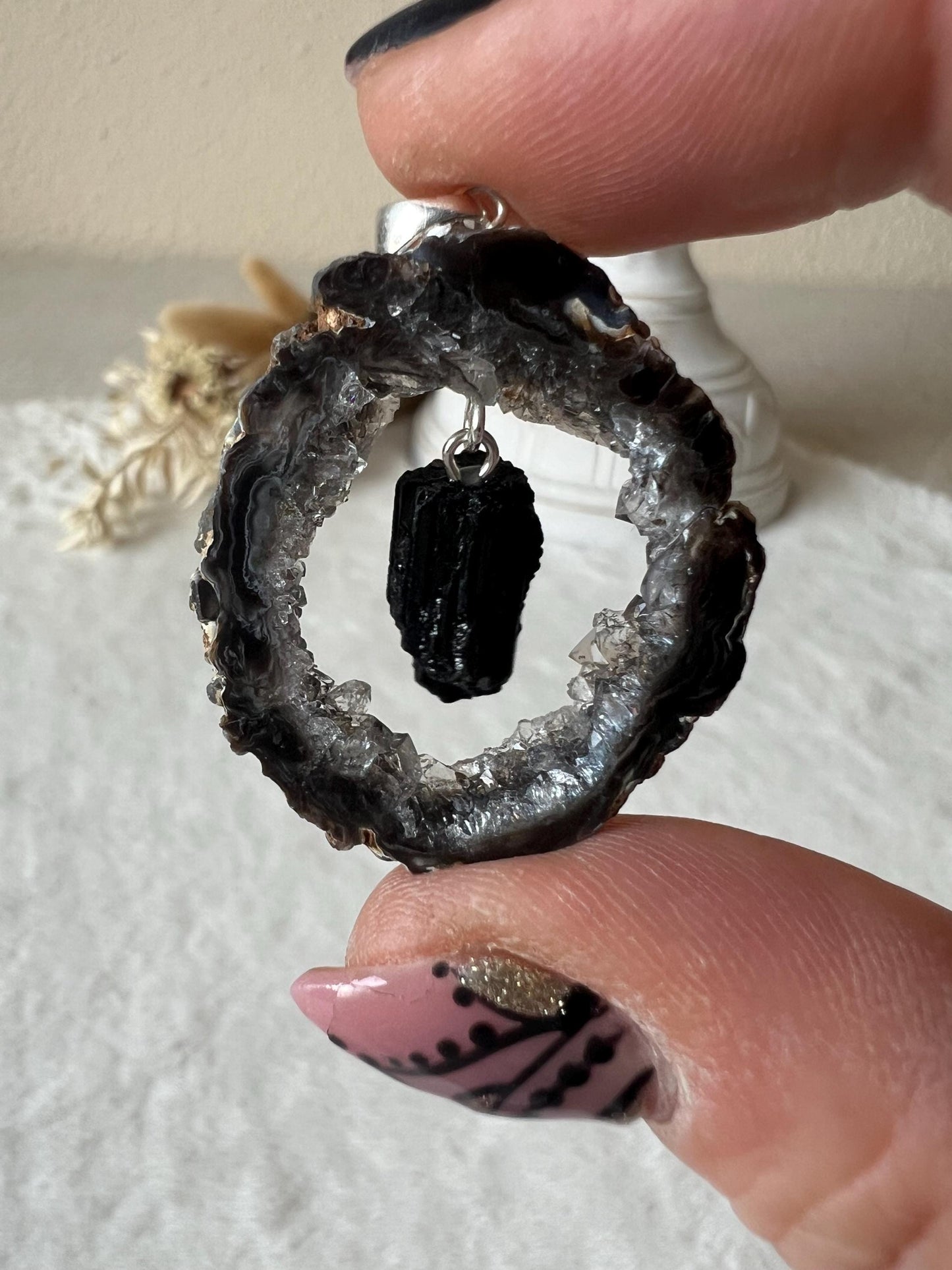 Geoden Kettenanhänger mit Turmalin 925 Silber Öse