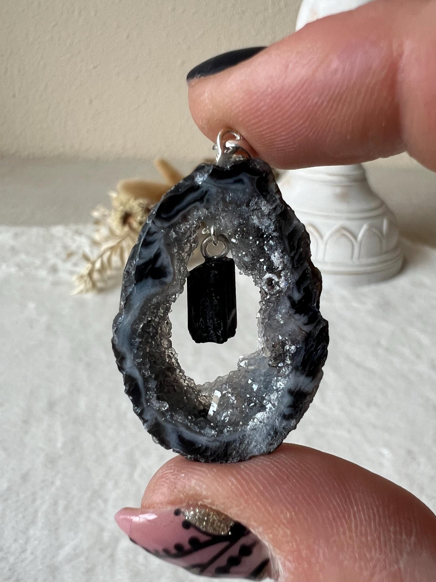 Geoden Kettenanhänger mit Turmalin 925 Silber Öse