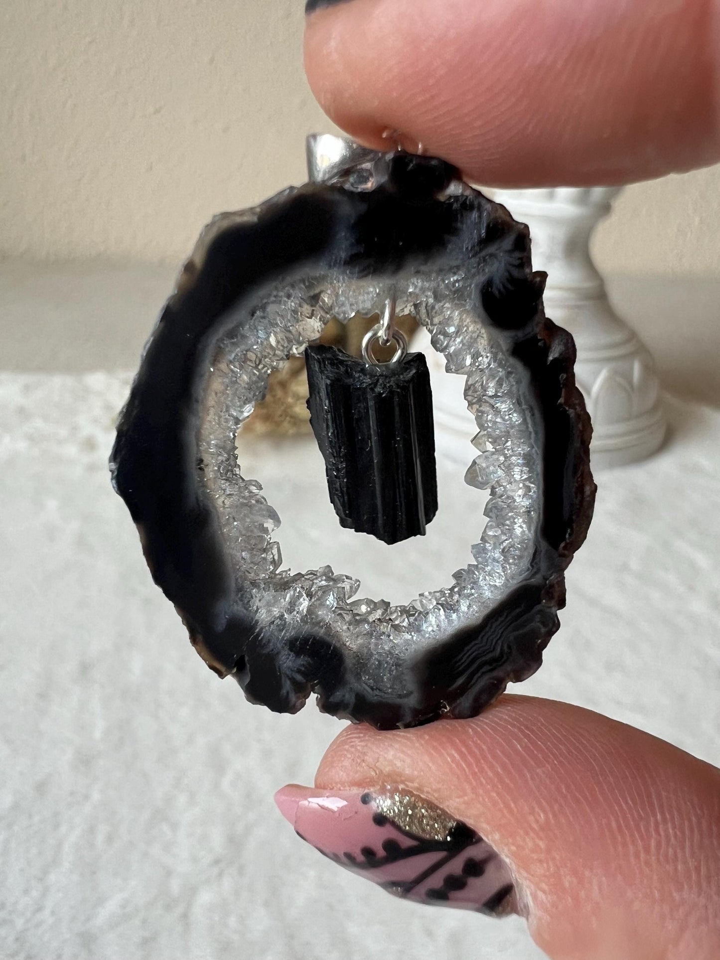 Geoden Kettenanhänger mit Turmalin 925 Silber Öse