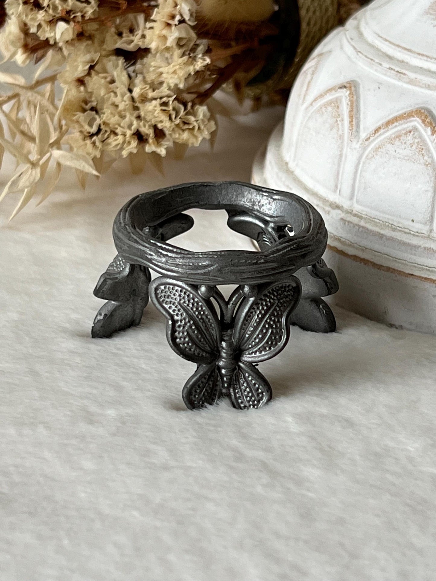 Schmetterling Kugelhalter schwarz und Silber massiv