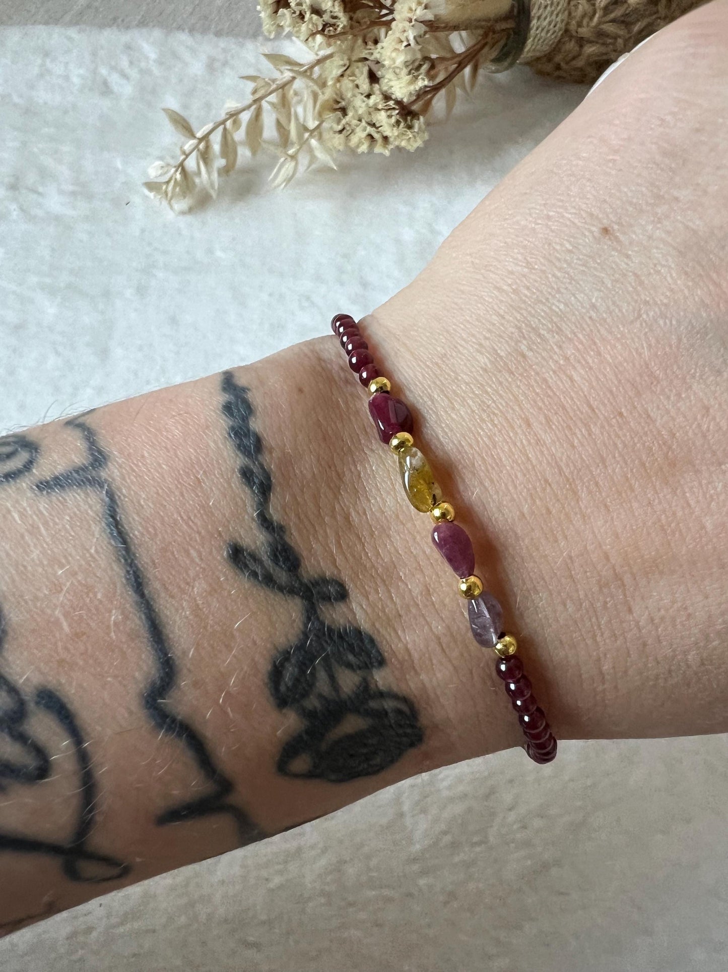 Granat Turmalin Fußkette goldener Verschluss ab Gr.19