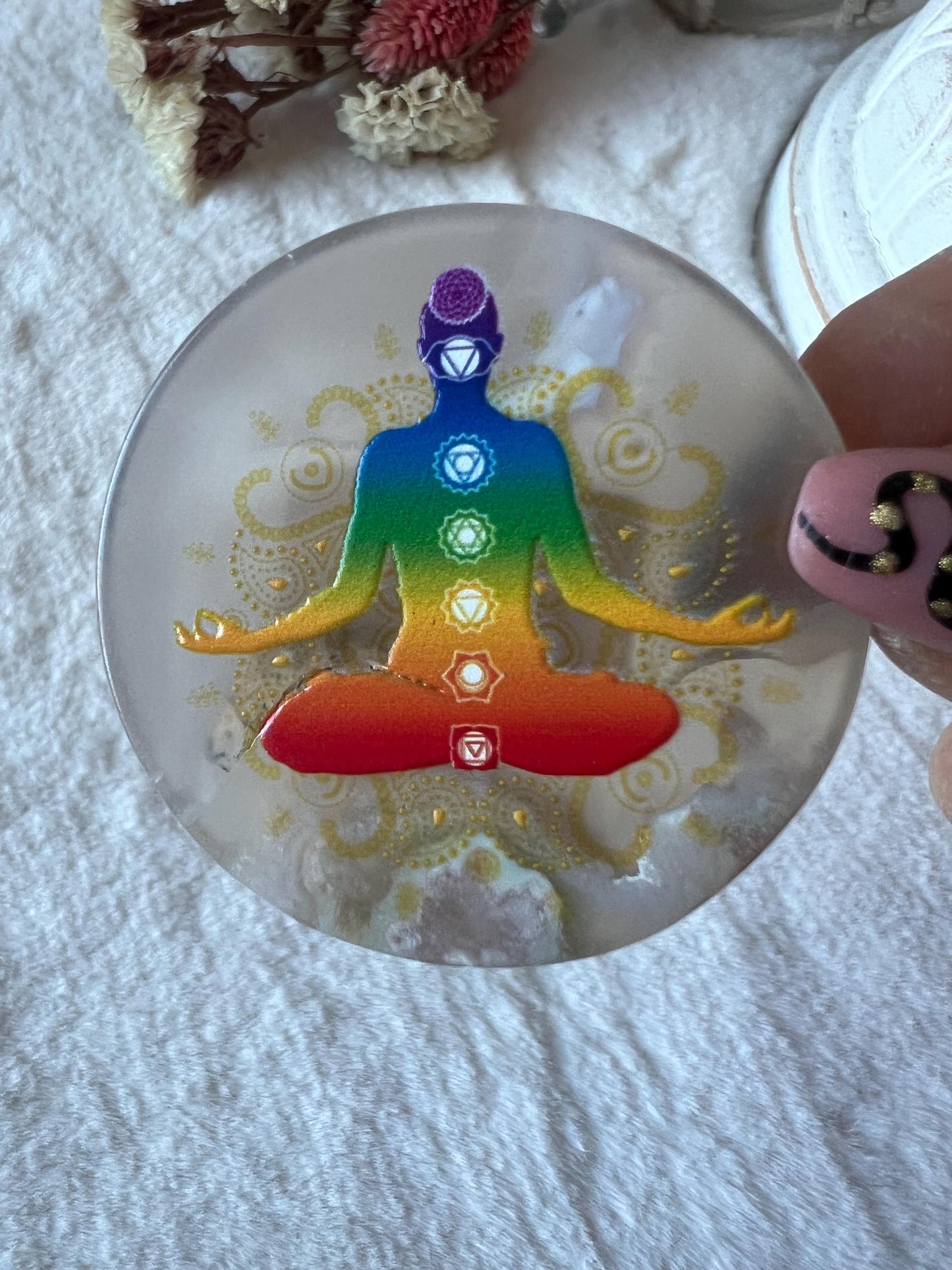 Achatscheibe mit Yoga Chakra