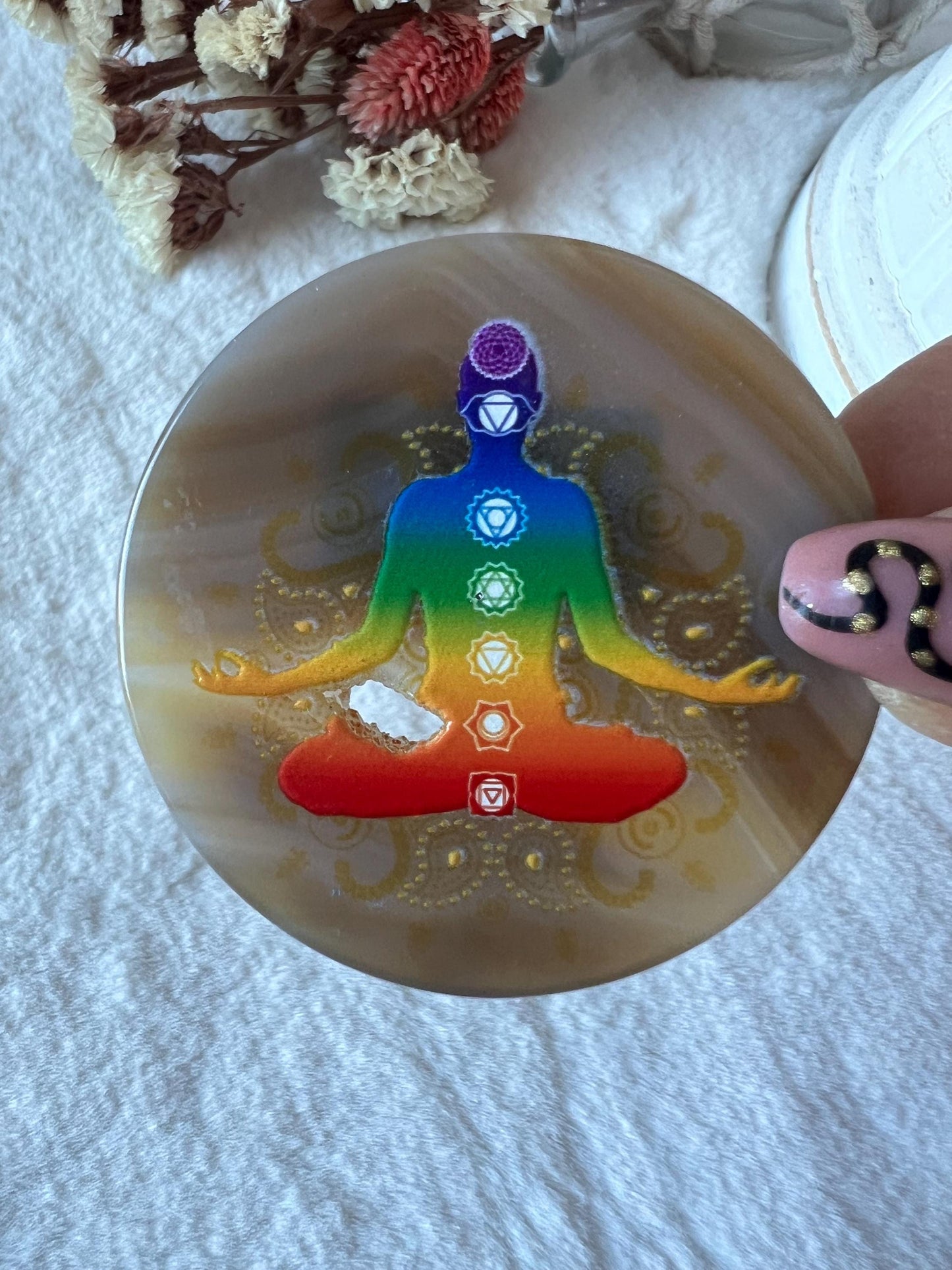 Achatscheibe mit Yoga Chakra