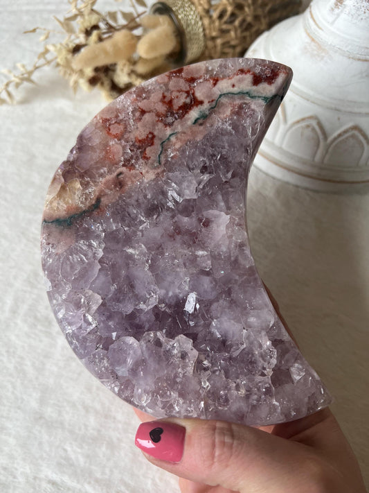 Amethyst - Pink Amethyst Mond auf Halter Roségold