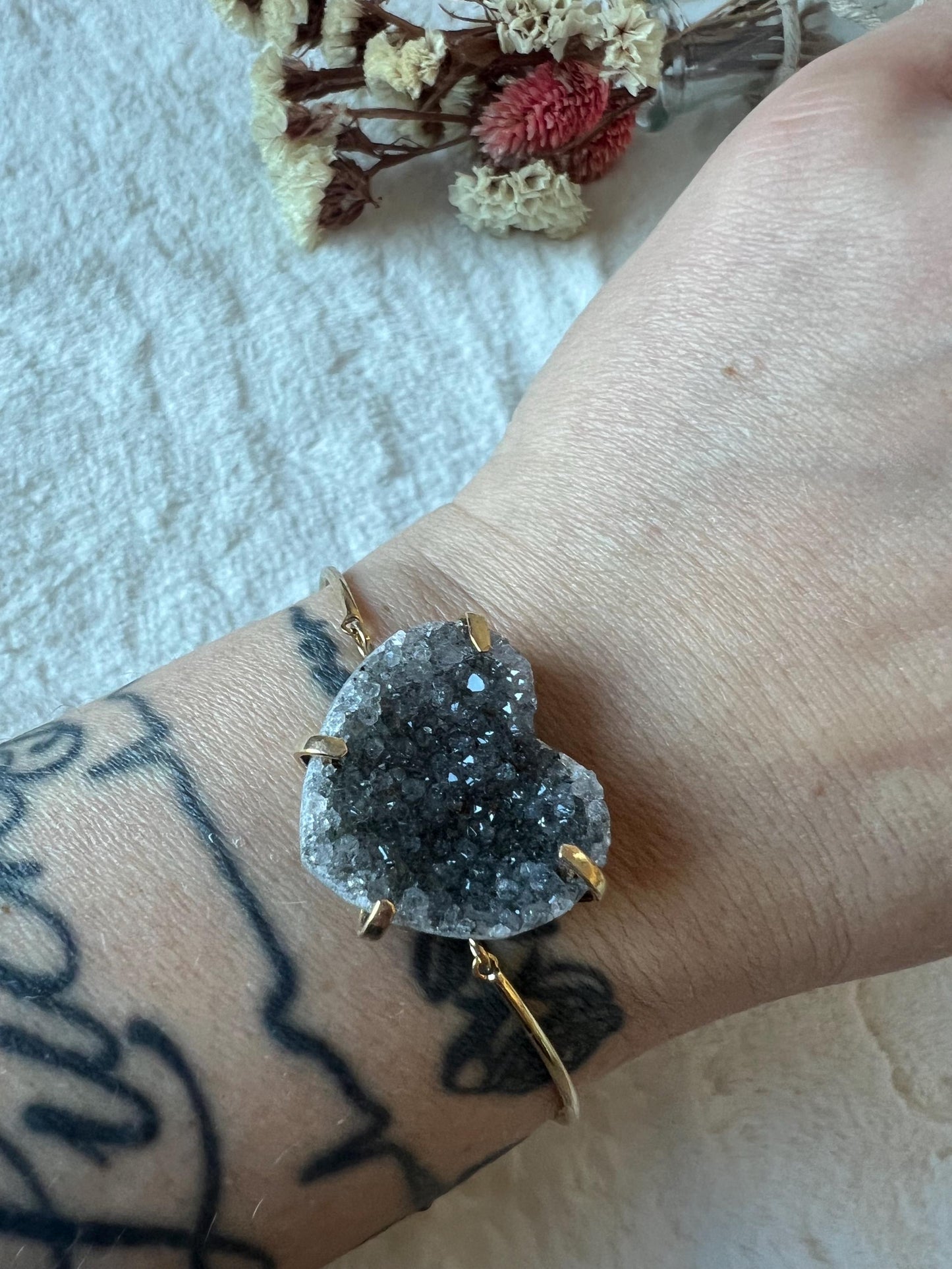 Regenbogen Amethyst Herz Armband größenverstellbar Gold galvanisiert