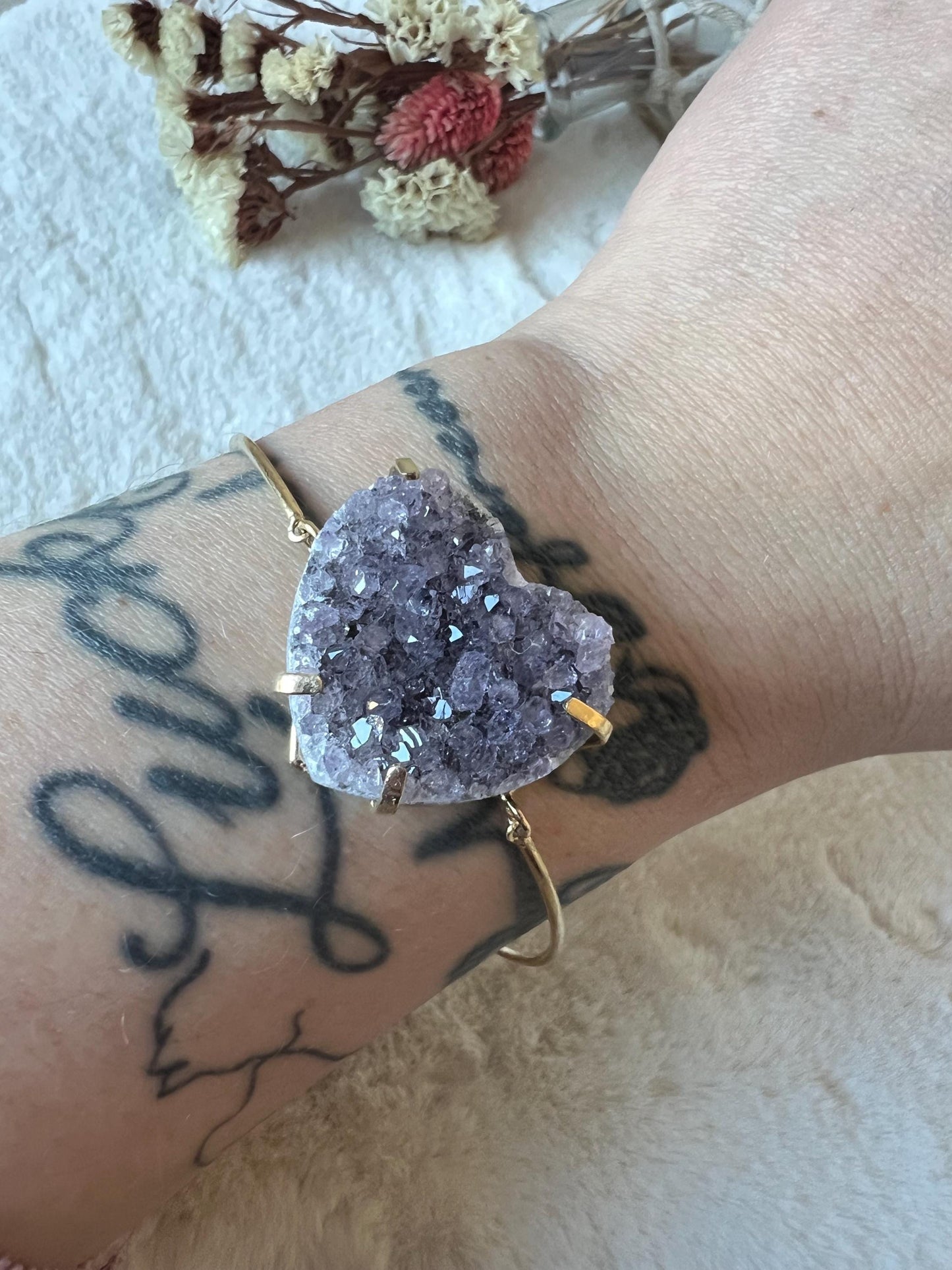 Regenbogen Amethyst Herz Armband größenverstellbar Gold galvanisiert