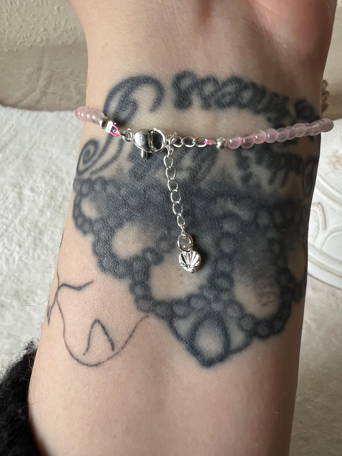 Rosenquarz Armband silberfarben grössenverstellbar