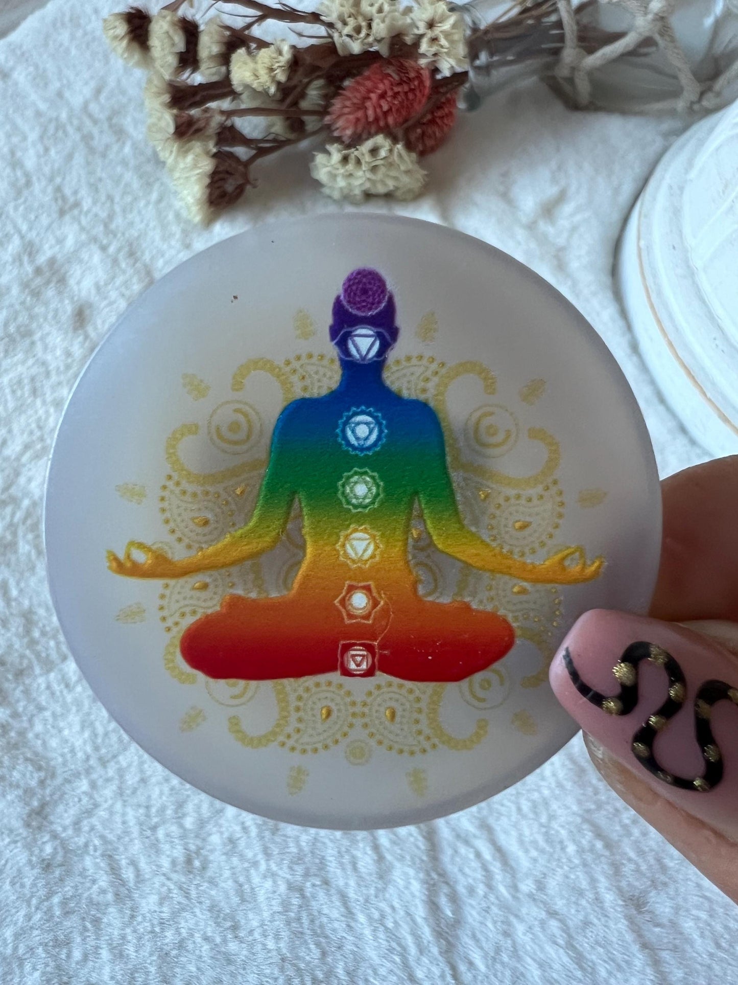 Achatscheibe mit Yoga Chakra
