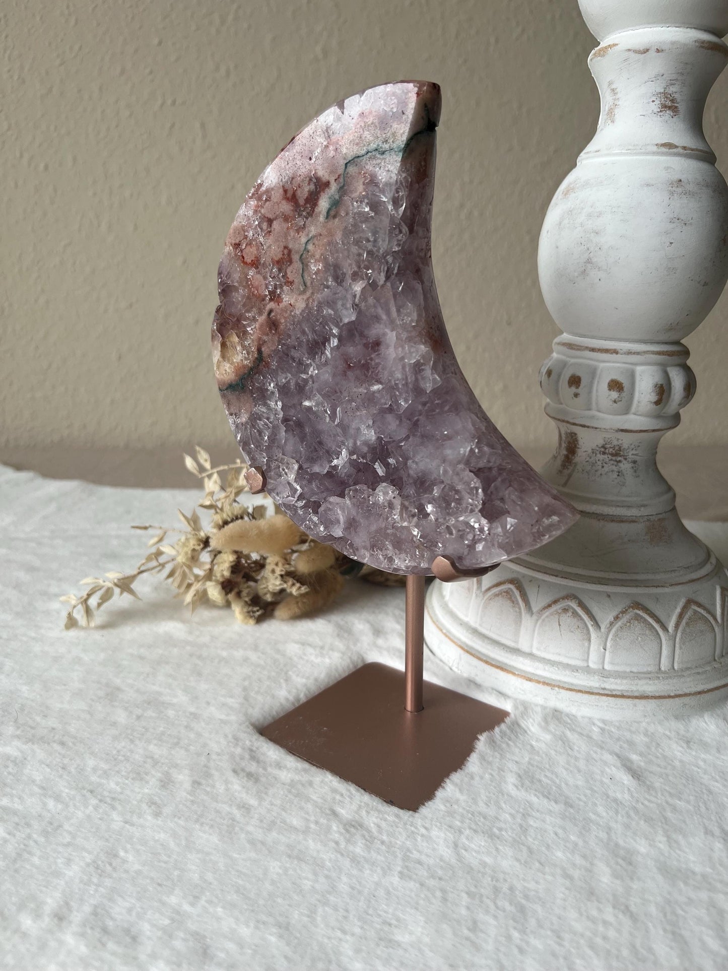 Amethyst - Pink Amethyst Mond auf Halter Roségold
