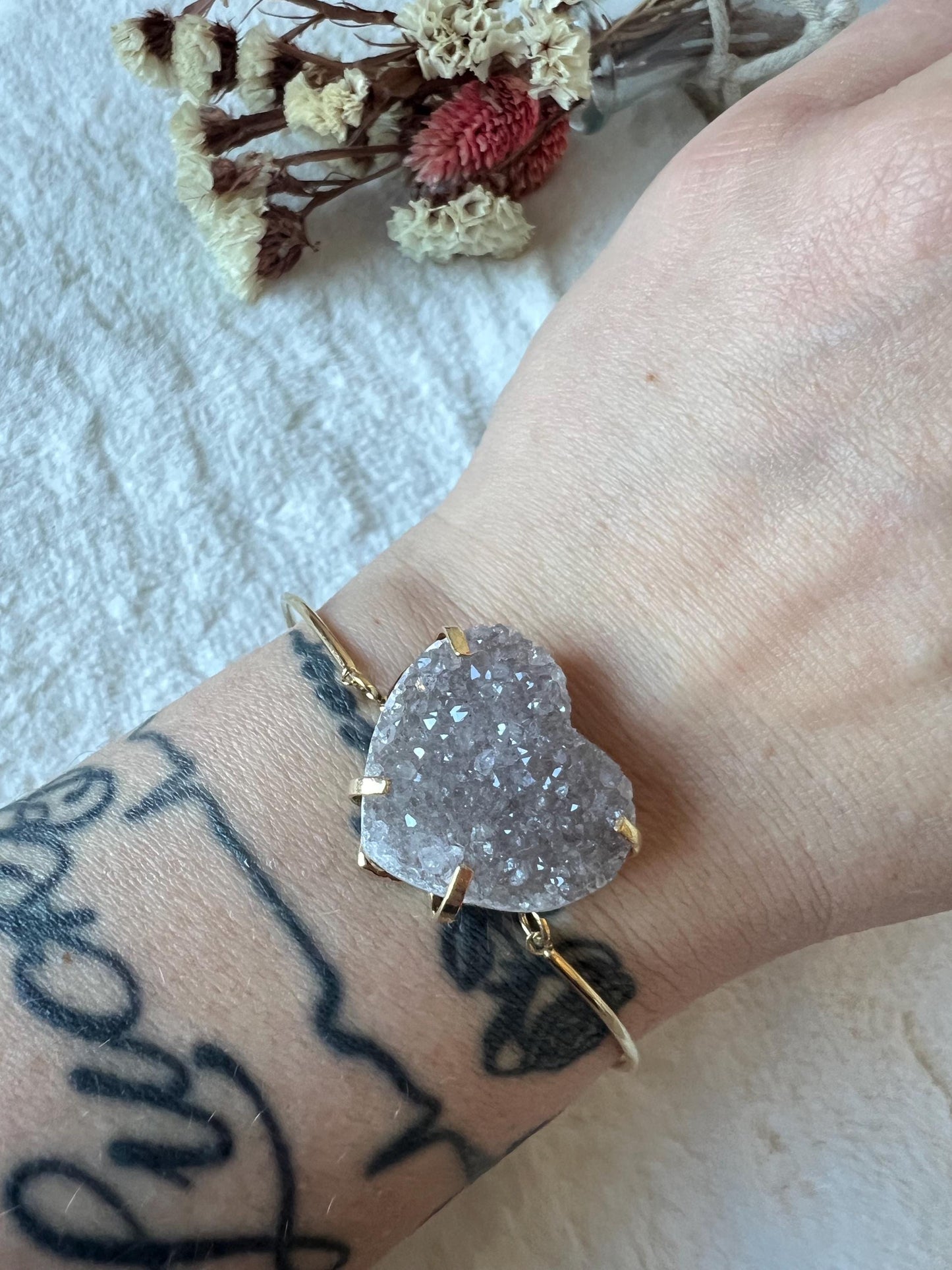 Regenbogen Amethyst Herz Armband größenverstellbar Gold galvanisiert