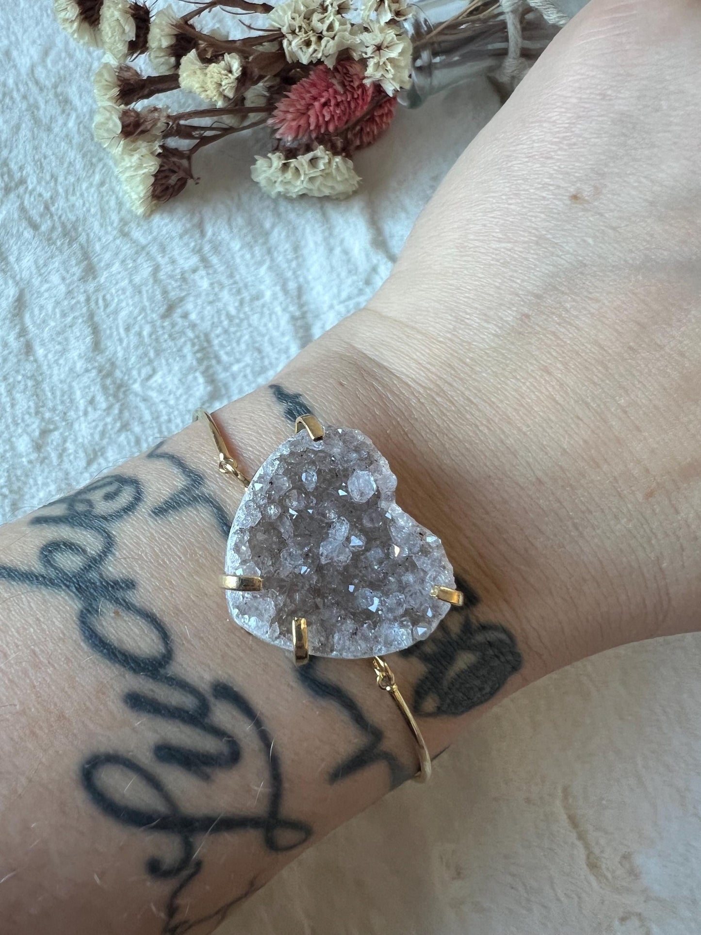 Regenbogen Amethyst Herz Armband größenverstellbar Gold galvanisiert