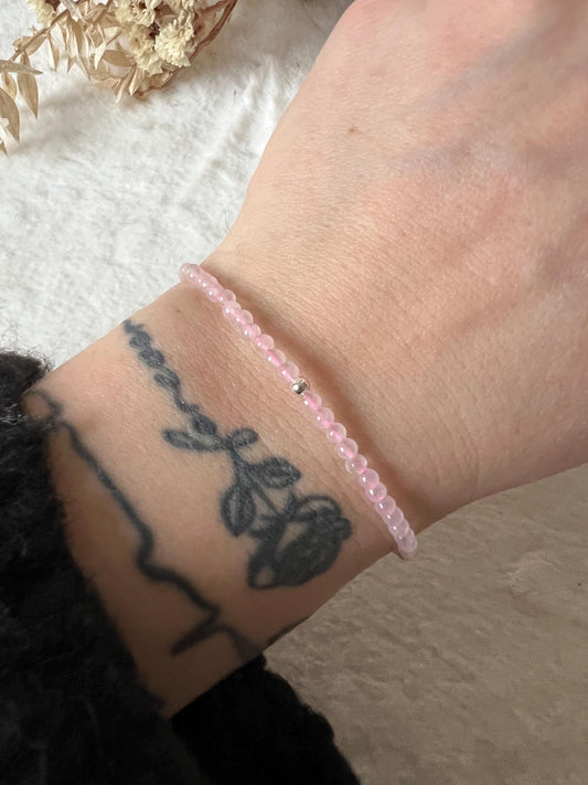 Rosenquarz Armband silberfarben grössenverstellbar