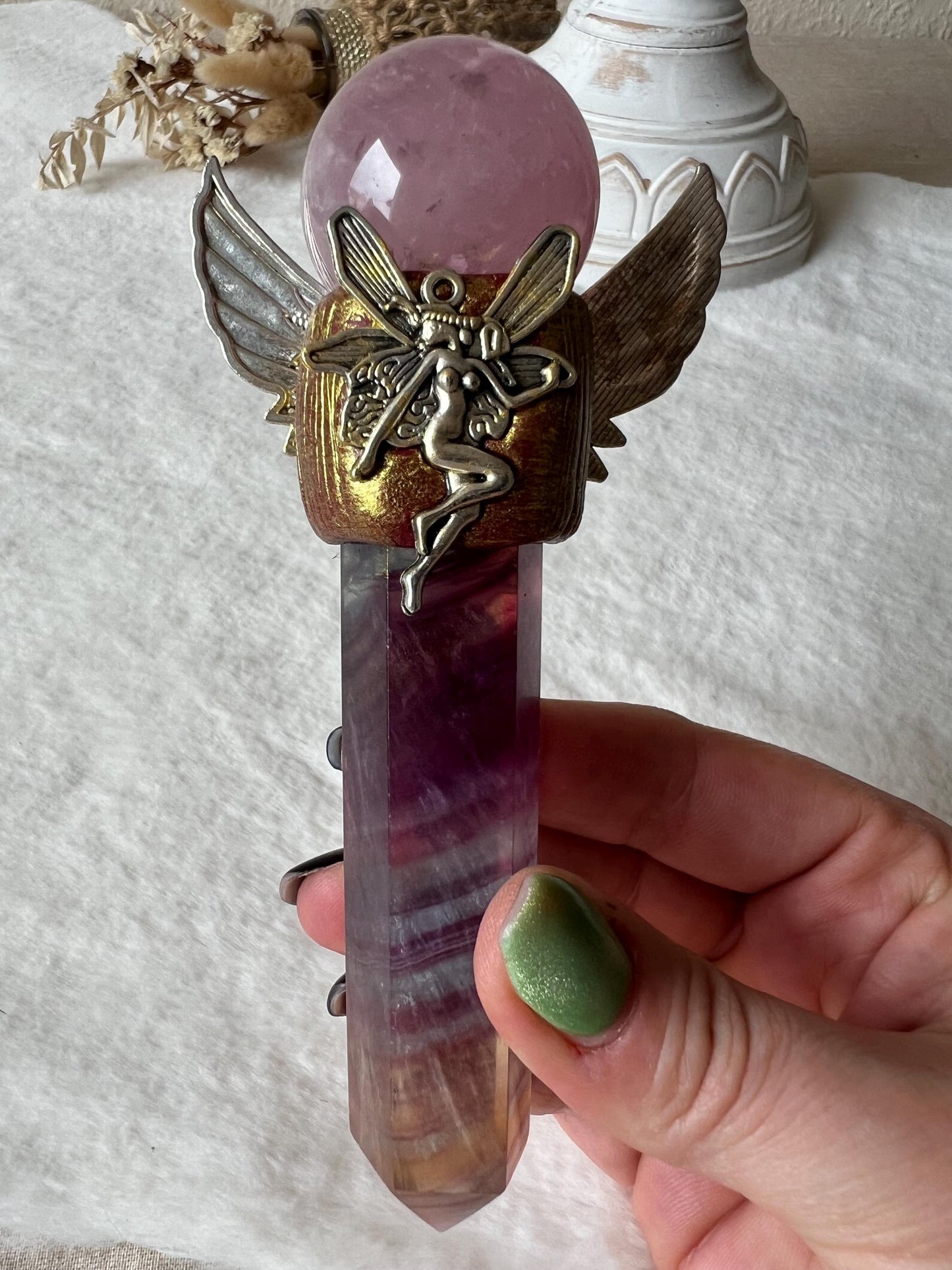 Zepter Rosenquarz Kugel und Fluorit Turm (Sailormoon Vibes)