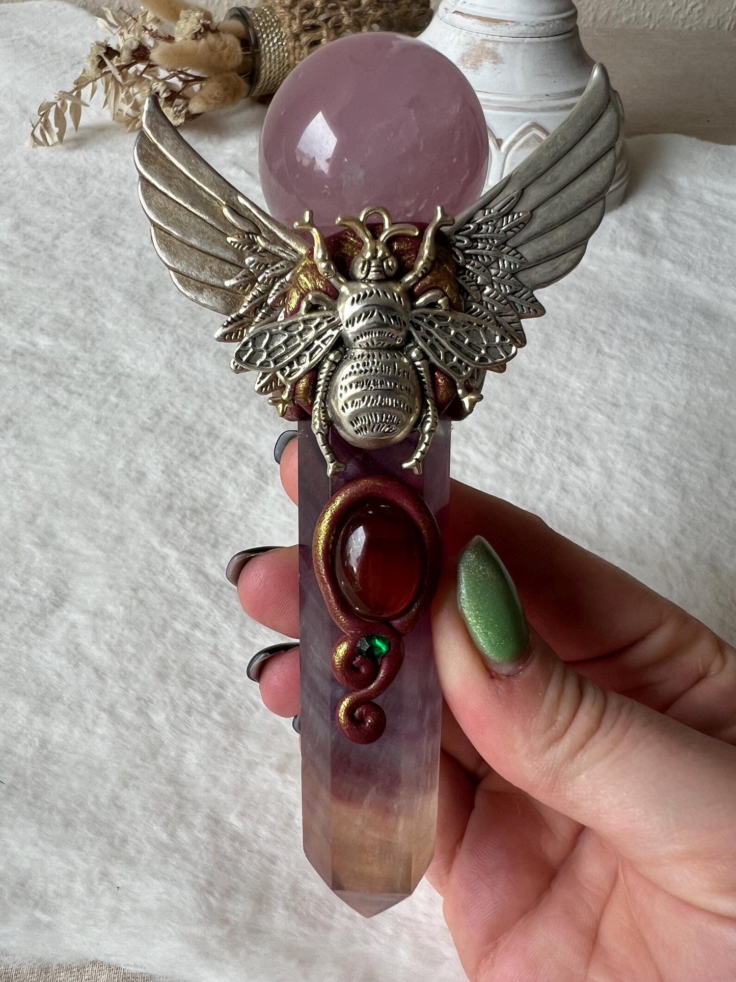Zepter Rosenquarz Kugel und Fluorit Turm (Sailormoon Vibes)