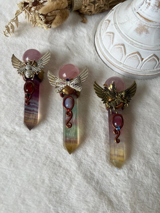 Zepter Rosenquarz Kugel und Fluorit Turm (Sailormoon Vibes)