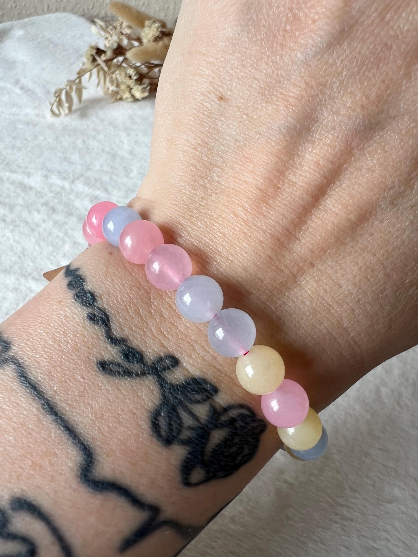 Morganit Armbänder verschiedene Designs,Faccettierte Würfel 4mm, Carving 5mm/9mm und Perlen 8,5mm