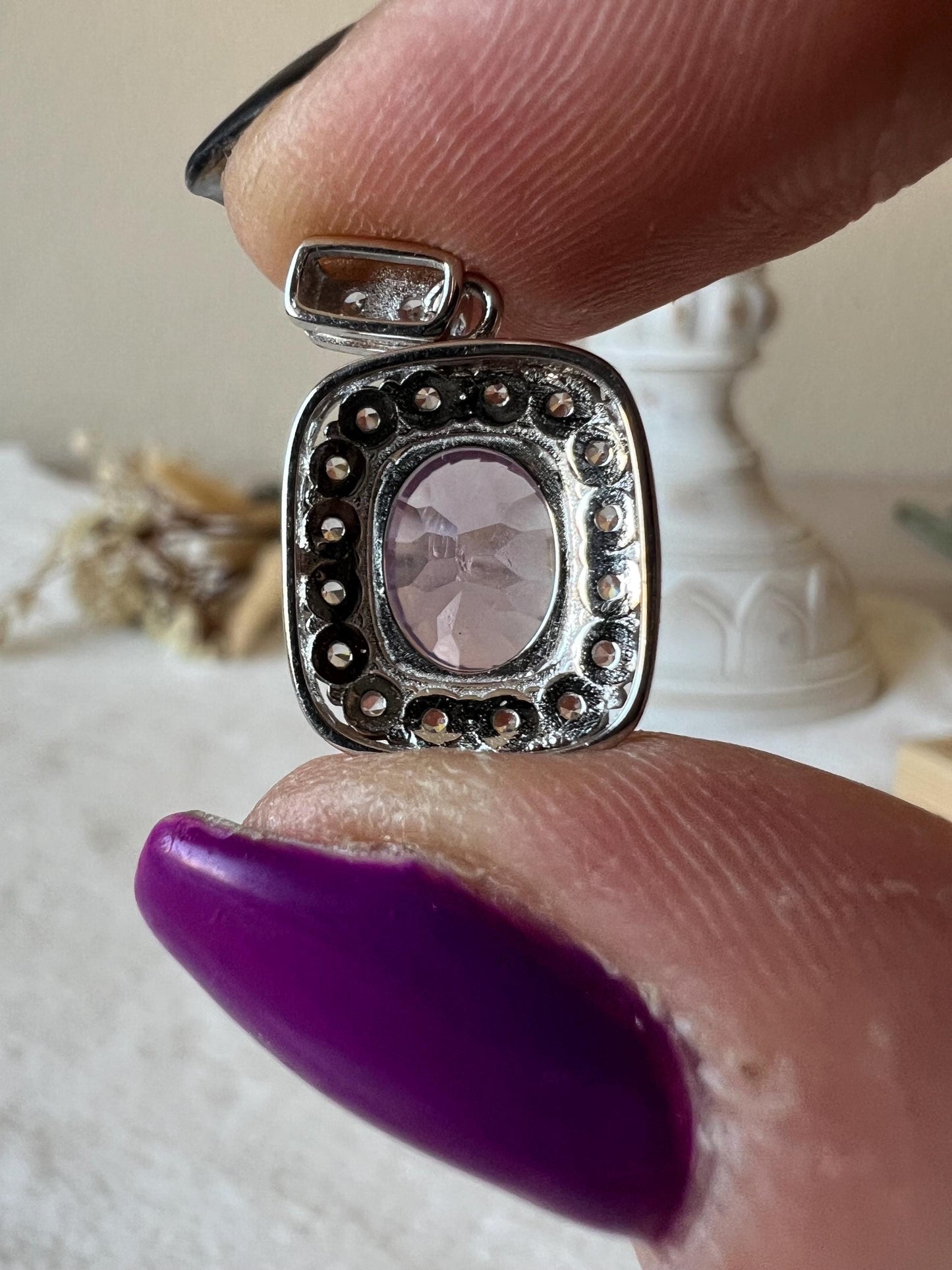 Lavendelquarz Kettenanhänger 925 Silber