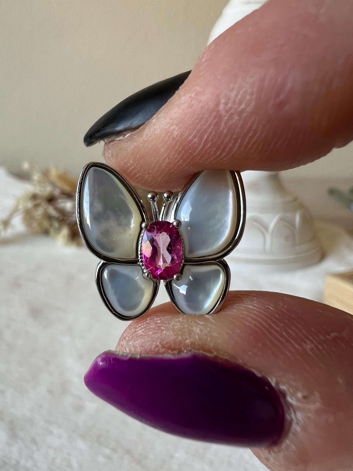 Pinker Topas Perlmutt Schmetterling Kettenanhänger 925 Silber
