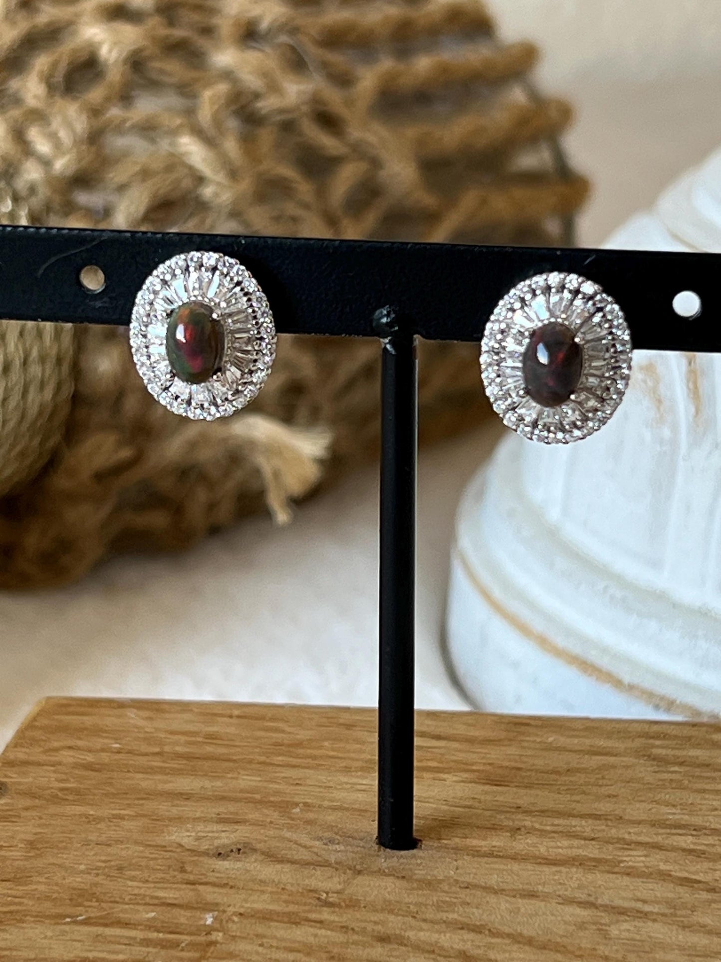 Schwarze Opal Ohrringe 925 Silber
