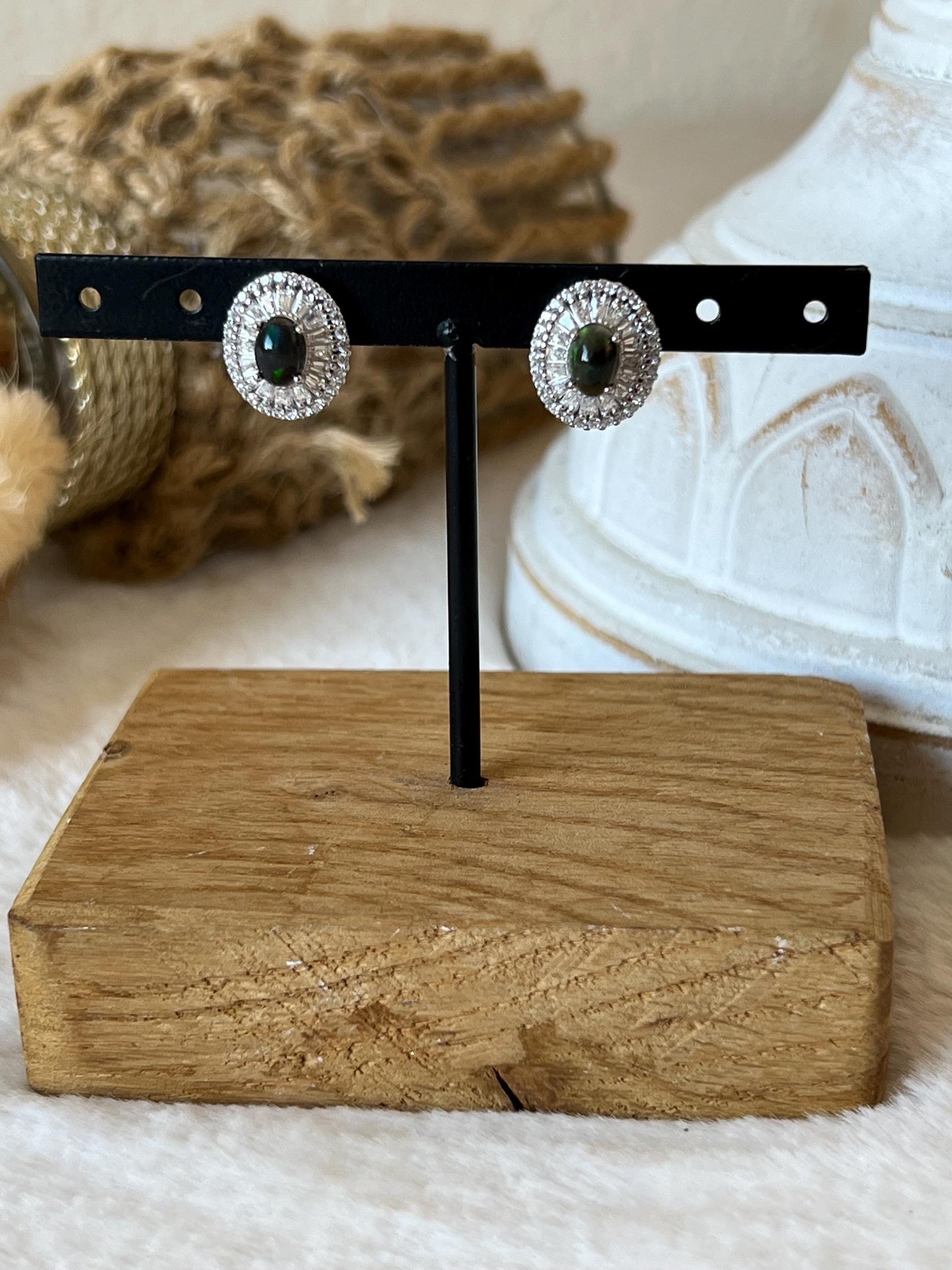 Schwarze Opal Ohrringe 925 Silber