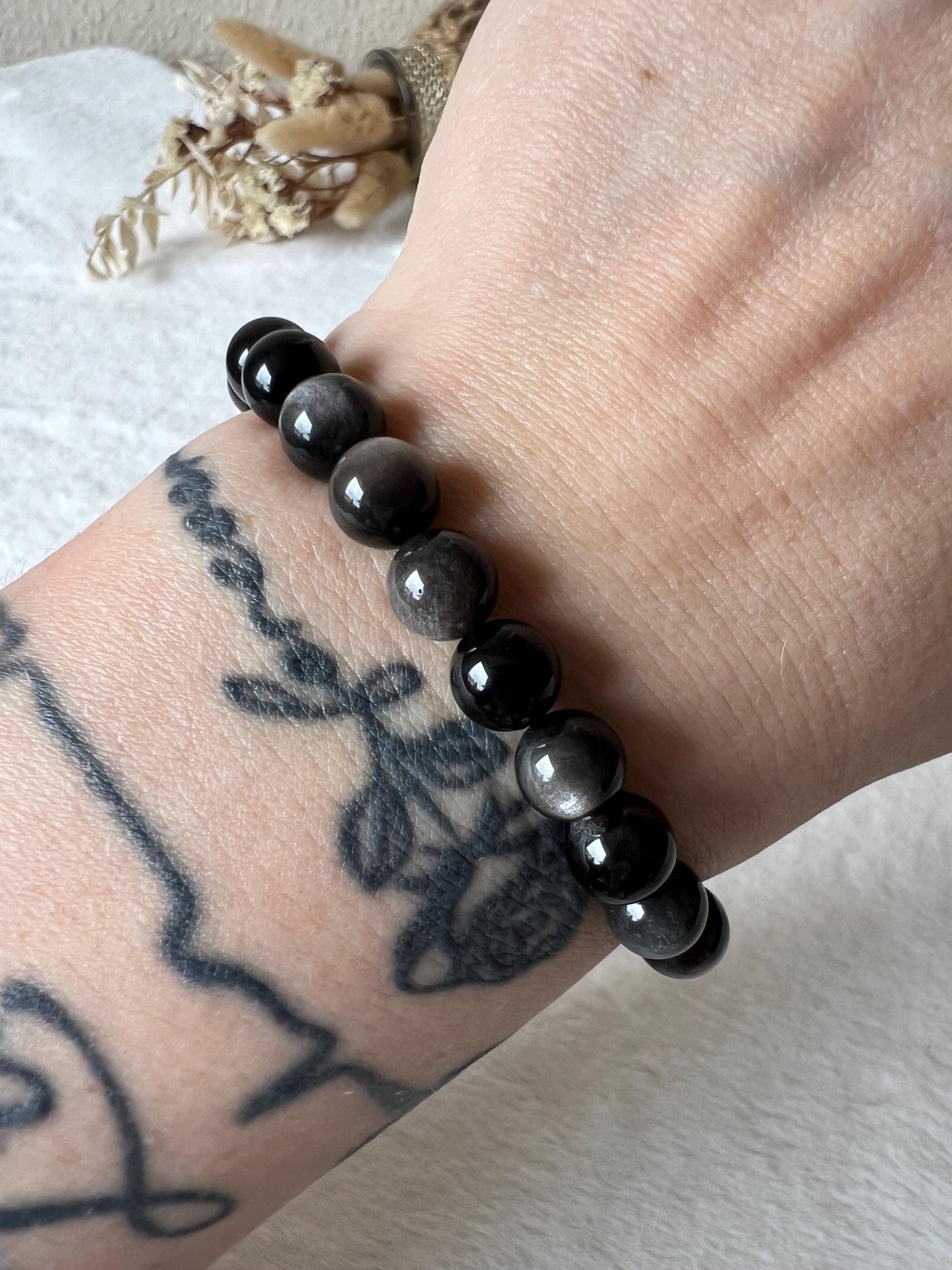 Silberschein, Goldschein und Regenbogen Obsidian Armband