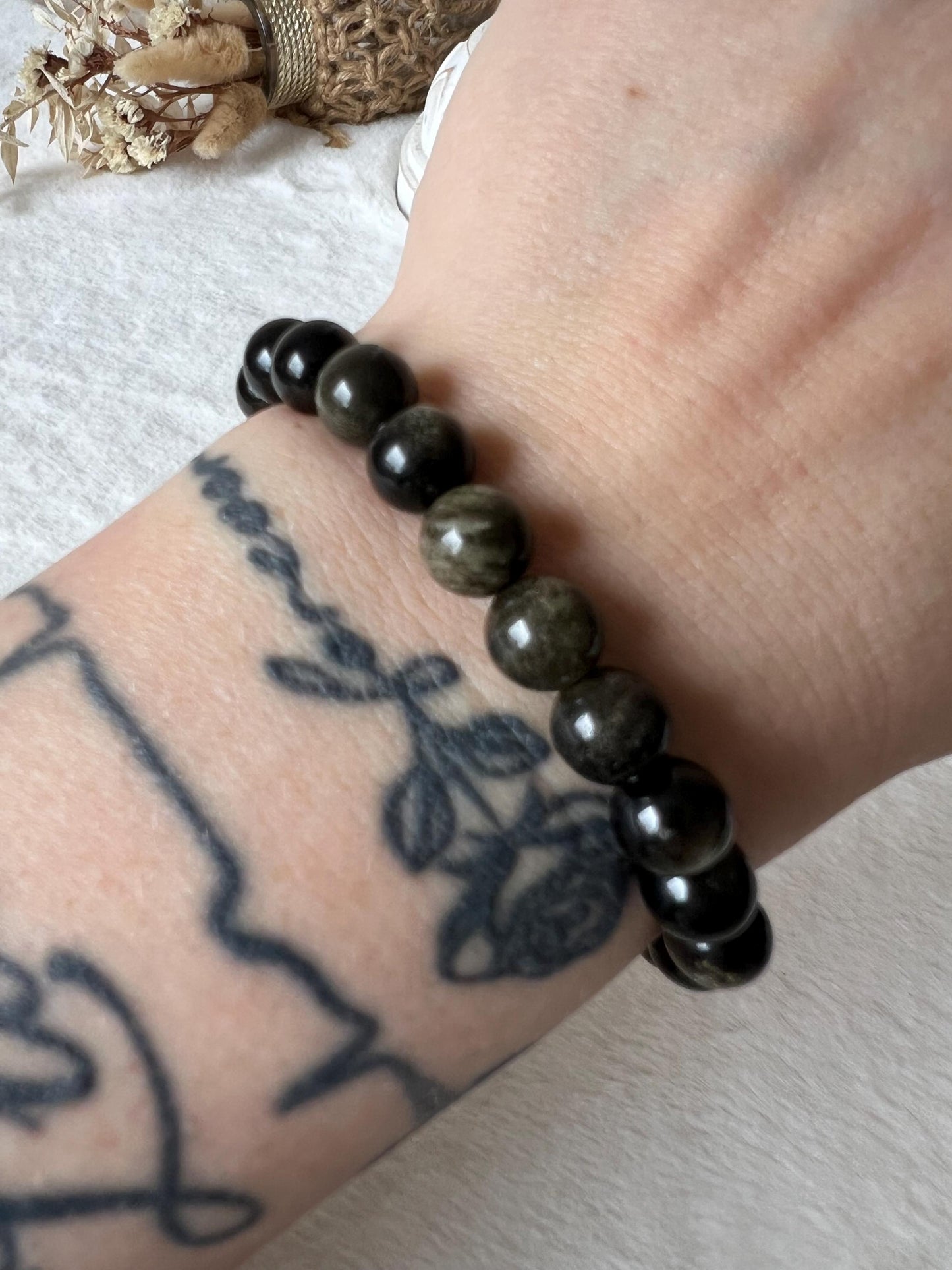 Silberschein, Goldschein und Regenbogen Obsidian Armband
