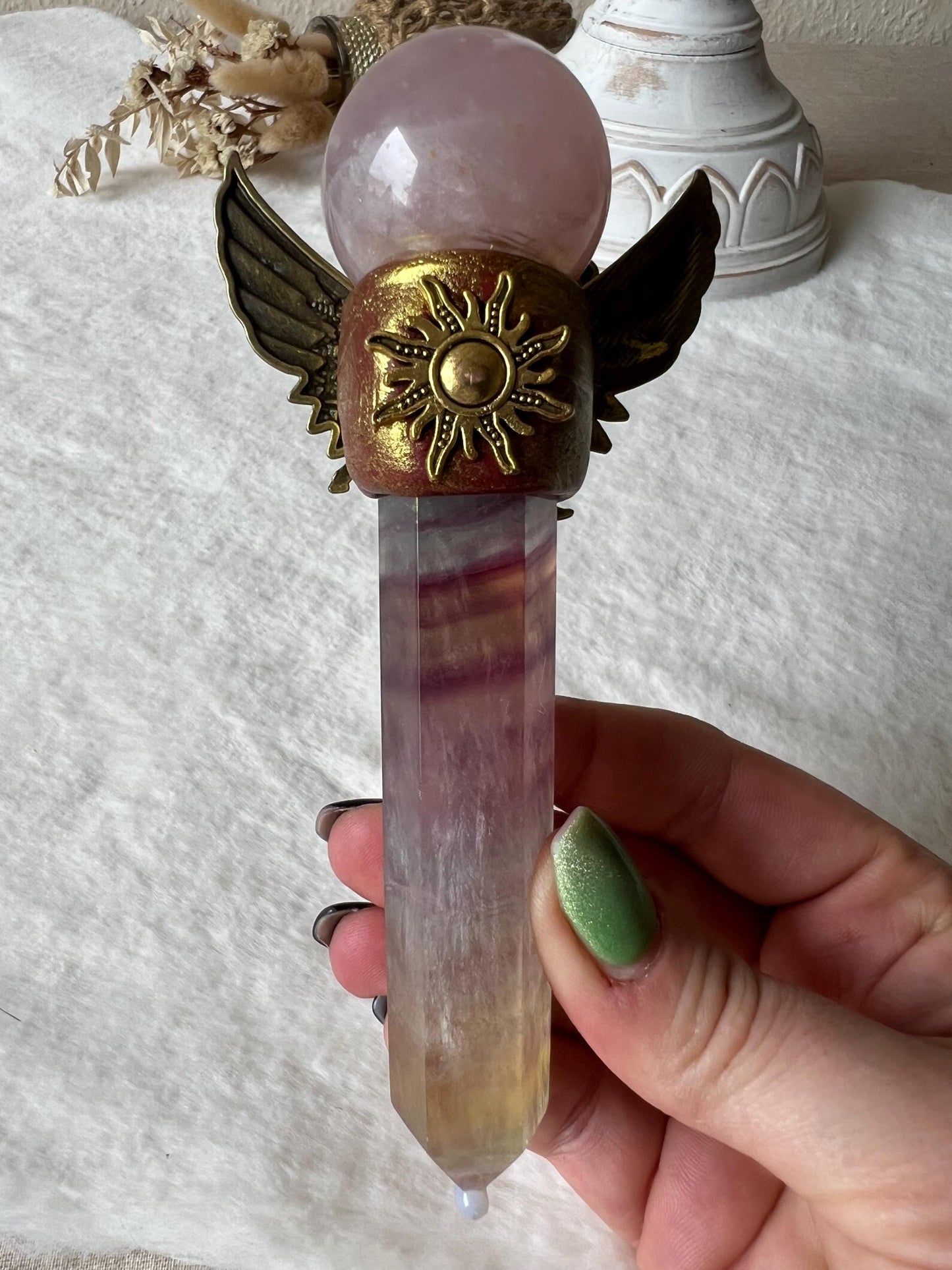 Zepter Rosenquarz Kugel und Fluorit Turm (Sailormoon Vibes)