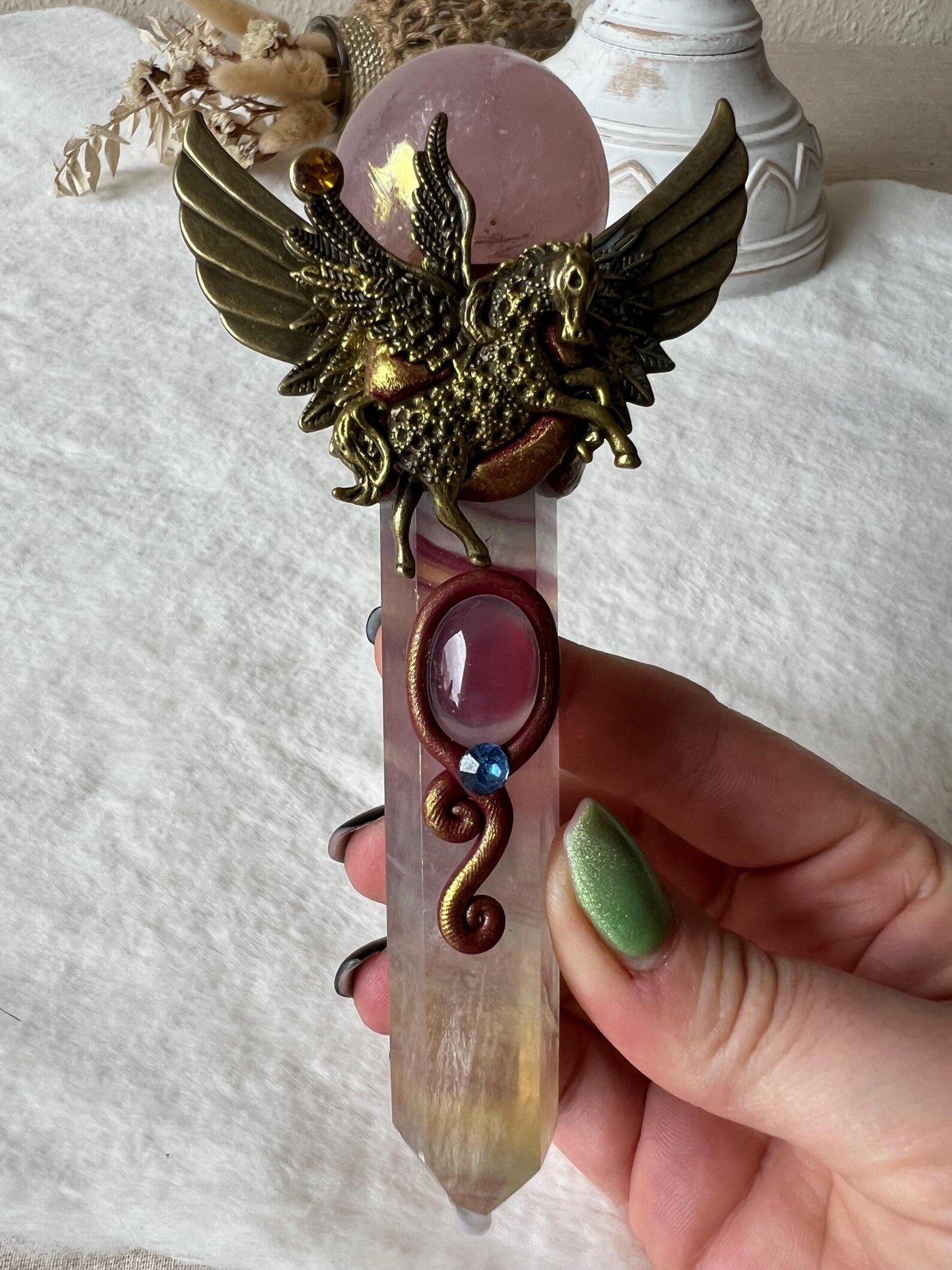 Zepter Rosenquarz Kugel und Fluorit Turm (Sailormoon Vibes)