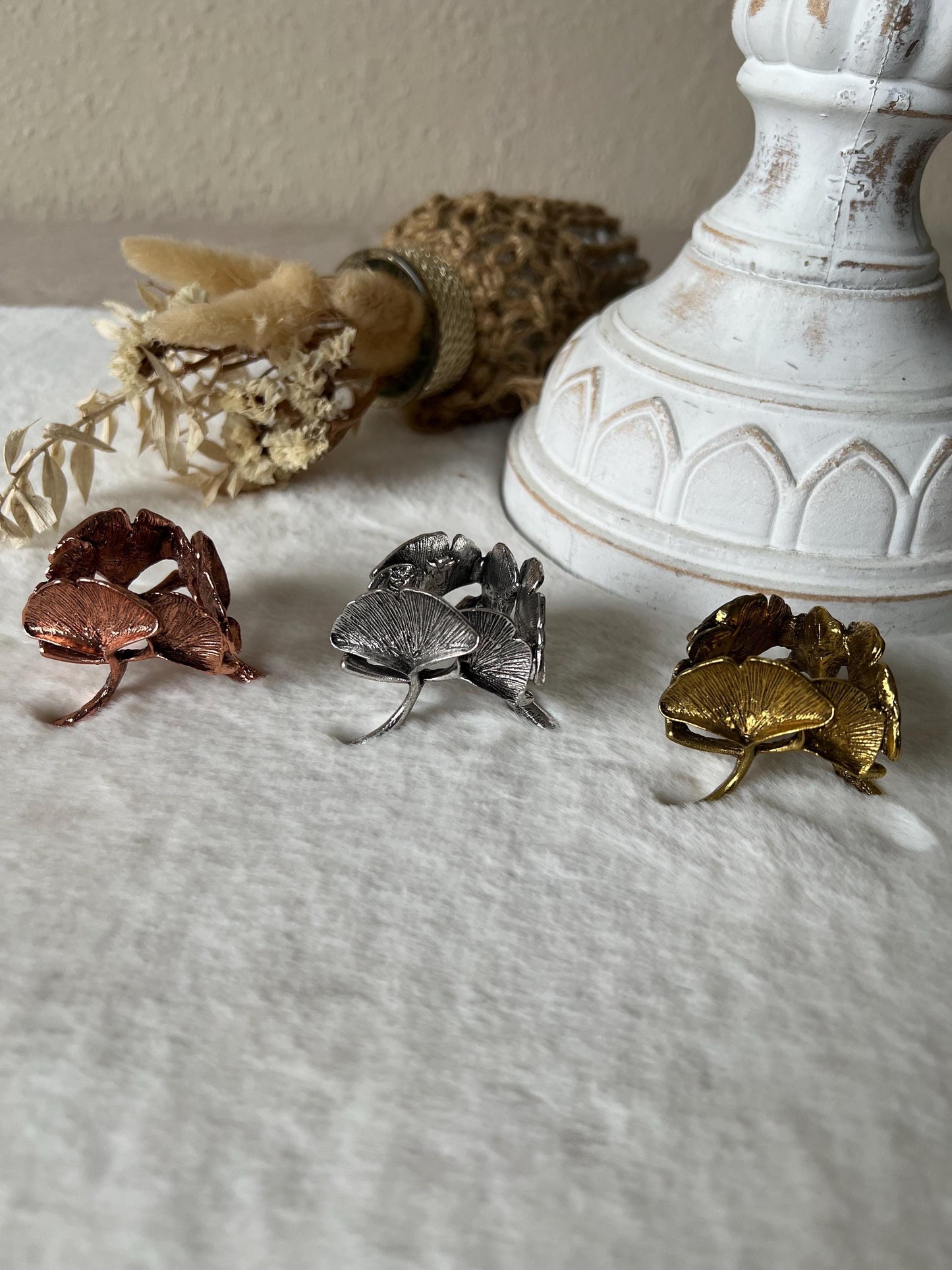 Ginkoblatt Kugelhalter silber,gold und rosegold