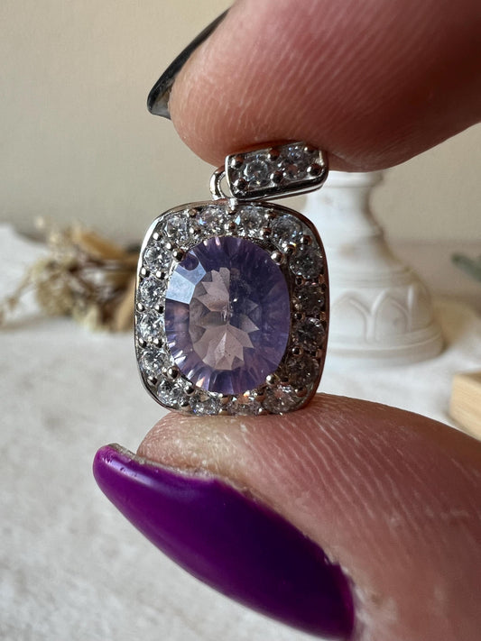 Lavendelquarz Kettenanhänger 925 Silber