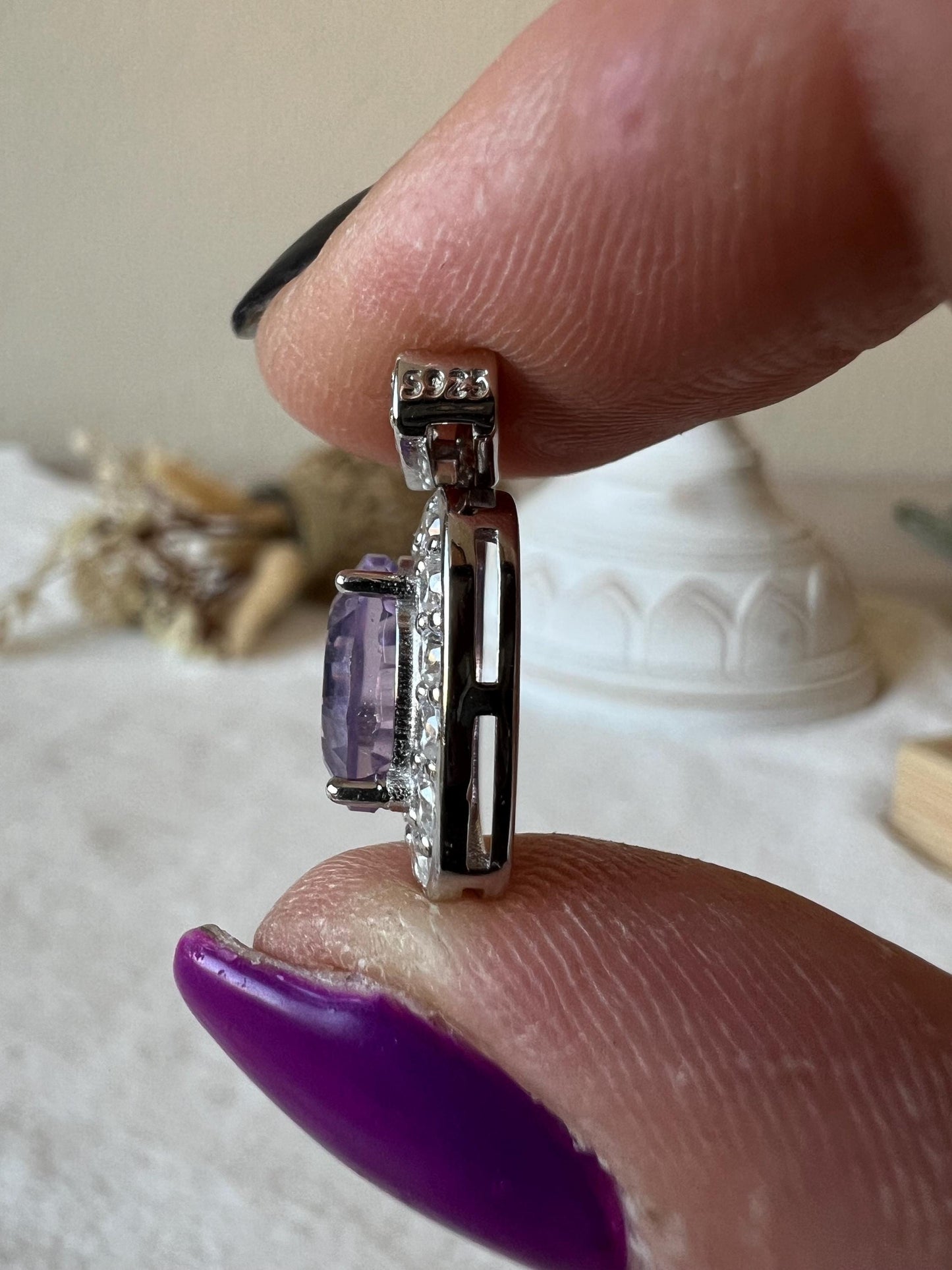 Lavendelquarz Kettenanhänger 925 Silber