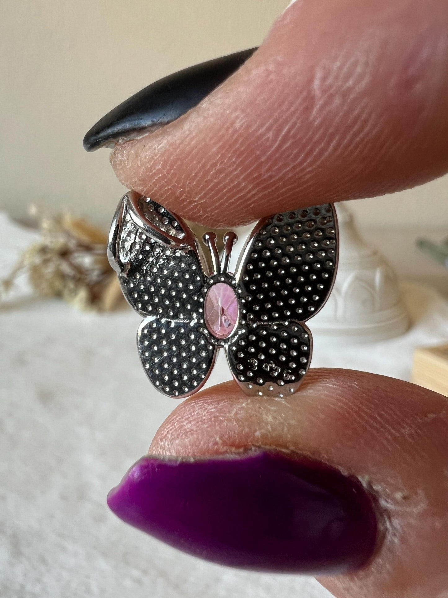 Pinker Topas Perlmutt Schmetterling Kettenanhänger 925 Silber