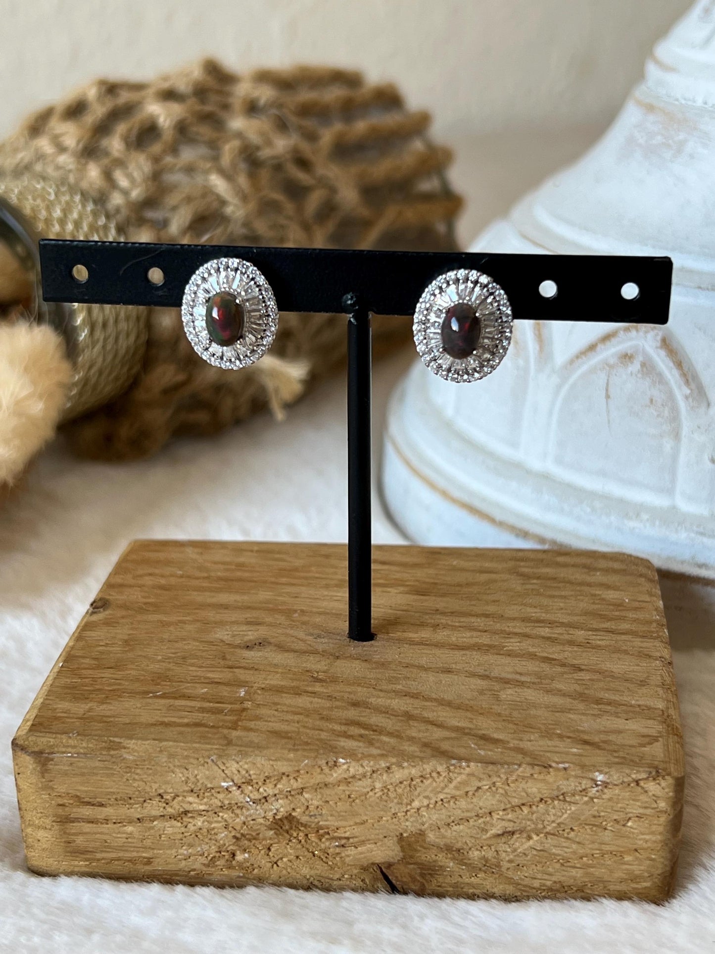 Schwarze Opal Ohrringe 925 Silber