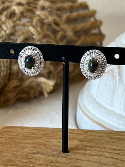 Schwarze Opal Ohrringe 925 Silber