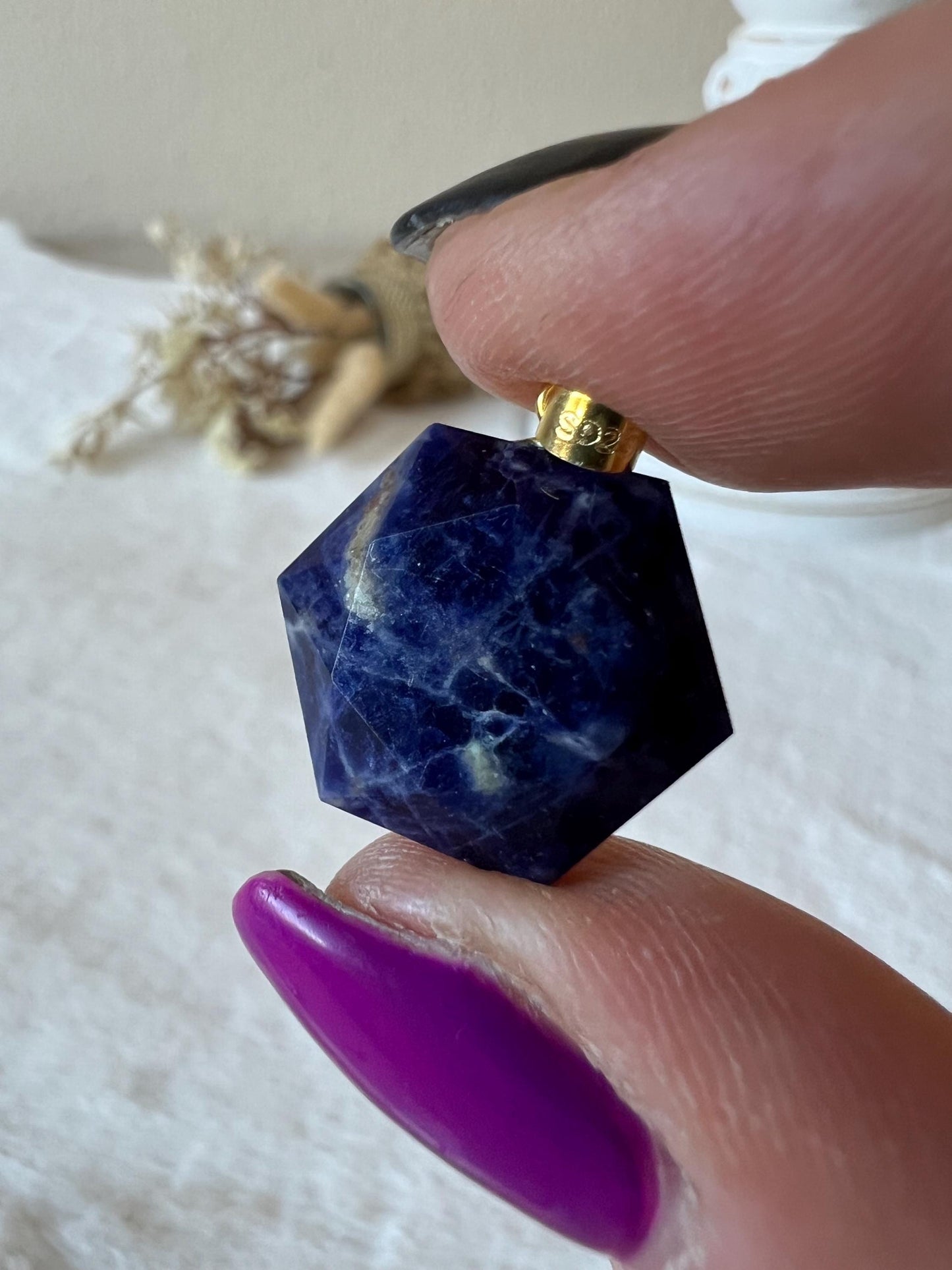 Lapis Lazuli Feenstein Kettenanhänger 925 Silber/18k vergoldet