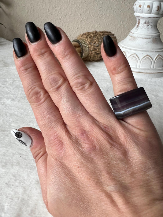 Achat Ringe dunkel mit Bänderung