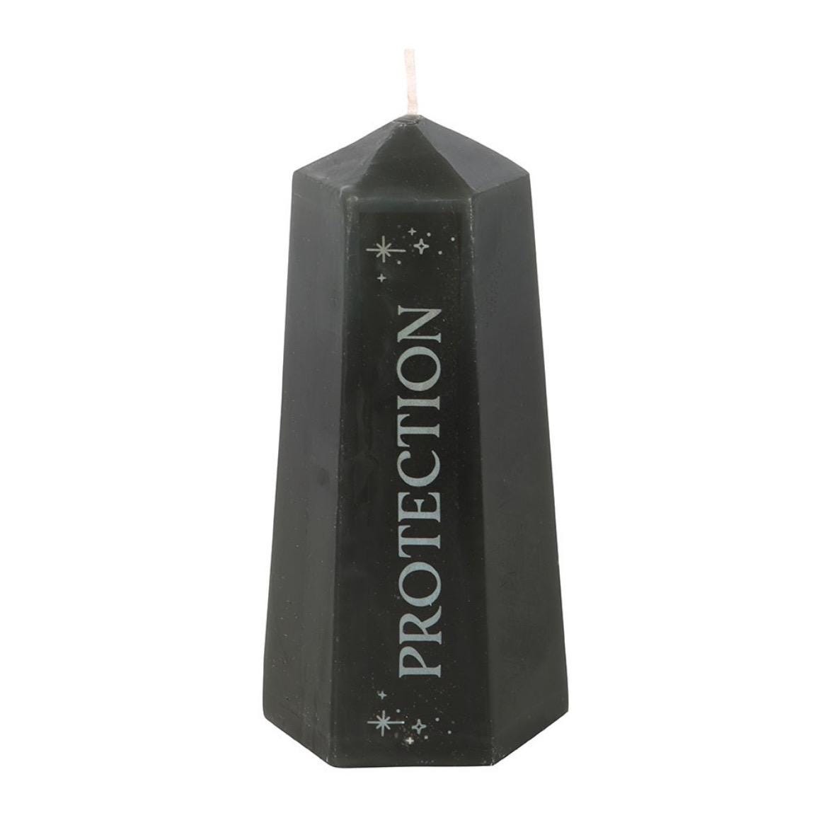 Protection Kerze mit Obsidian Rohstein