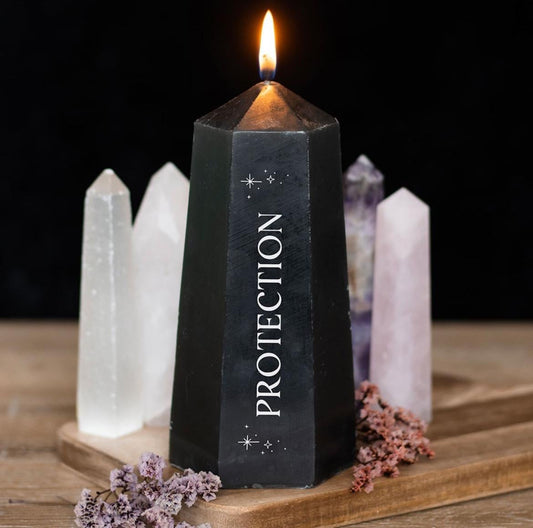 Protection Kerze mit Obsidian Rohstein