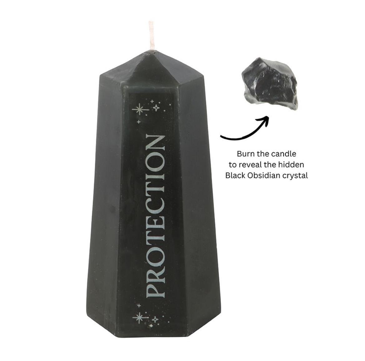 Protection Kerze mit Obsidian Rohstein