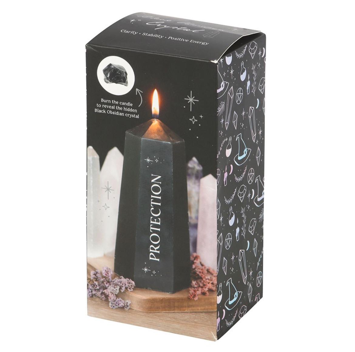 Protection Kerze mit Obsidian Rohstein