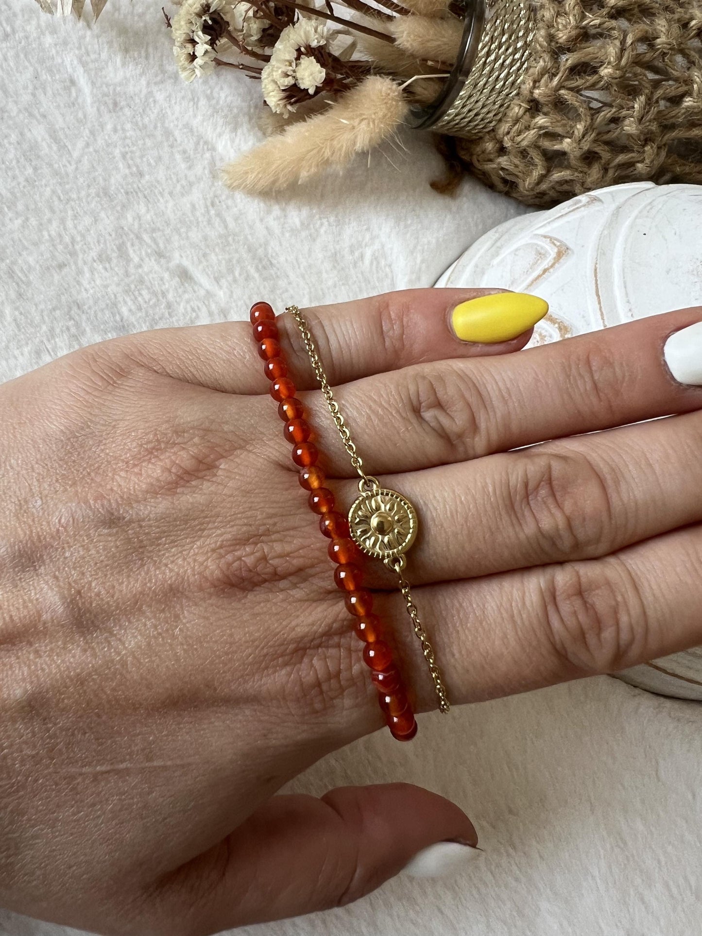 Sodalith, Onyx, Tigerauge, Karneol Armband mit 18k vergoldetes Edelstahl-Armband