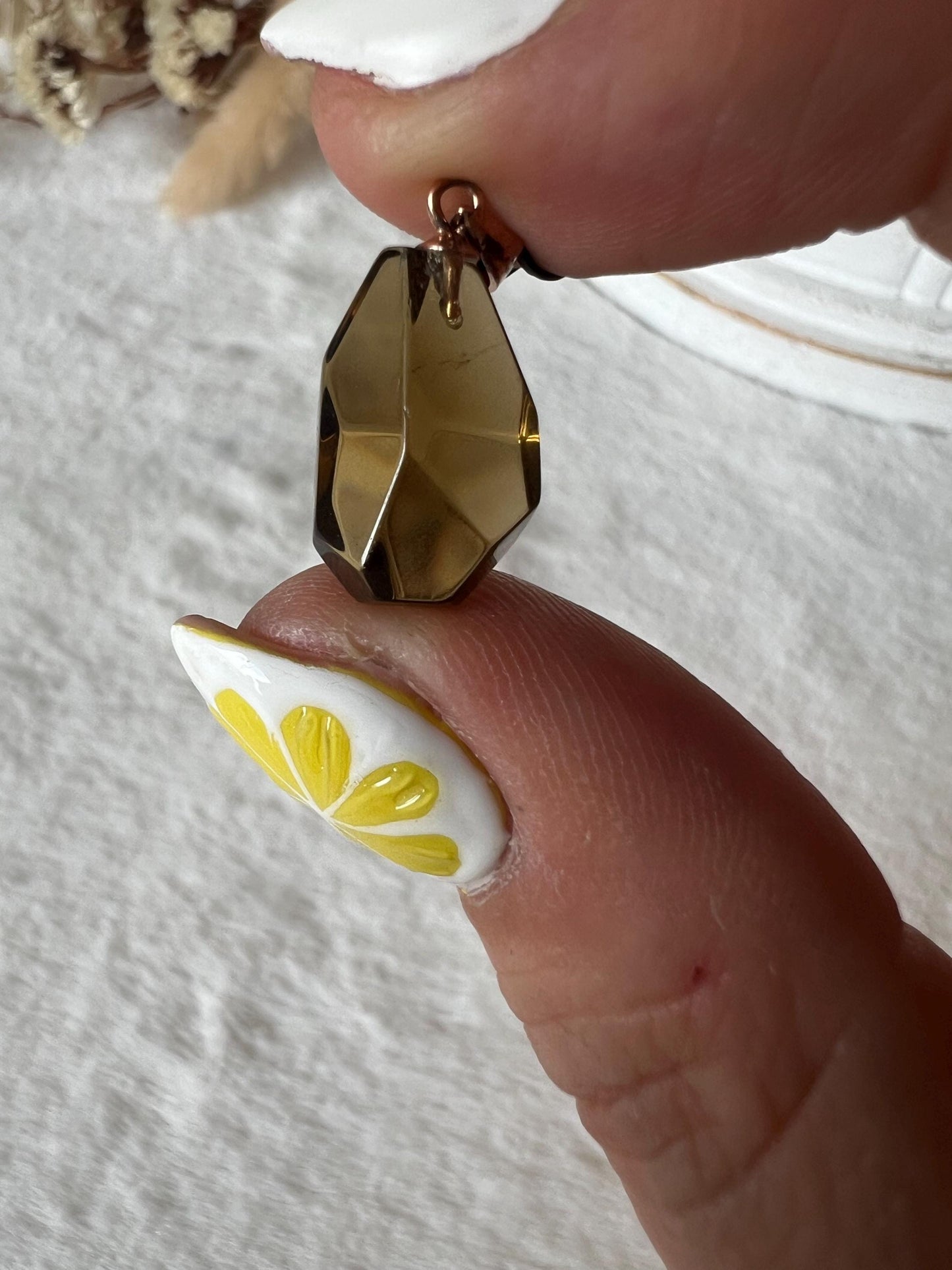 Whisky Citrin Kettenanhänger – facettierte Freiform in Roségold