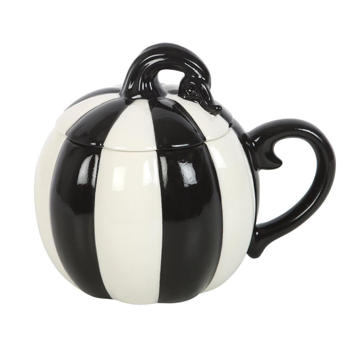 Schwarz & weiße Kürbis-Tasse mit Deckel